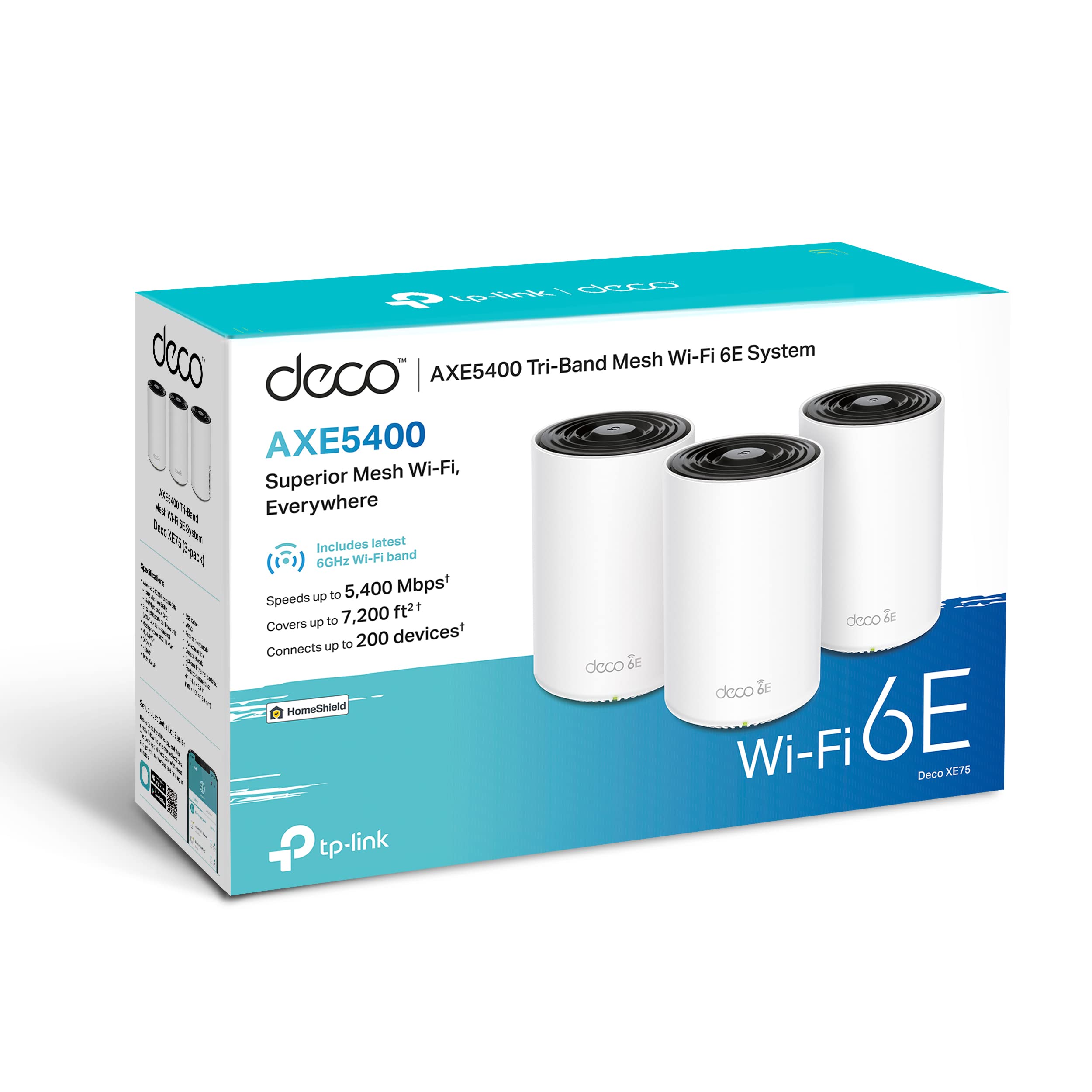 TP-Link Deco XE75 (Pack de 3) - WiFi 6E Mesh AXE5400 Triple Banda – Router Mesh para Toda la Casa, Cobertura hasta 668 m², 200 Dispositivos, 3 Puertos Gigabit, WPA3