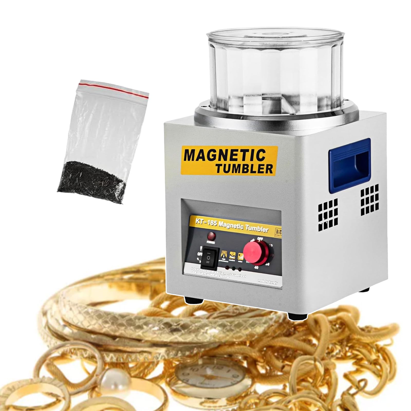 YXYLJOZ Jewelry Polisher, Lapidary Polisher, Magnetic Tumbler Jewelry Polisher, Mini Metal Finisher Finishing Machine, Gold Precision Parts Polisher, Gem Tools,220V