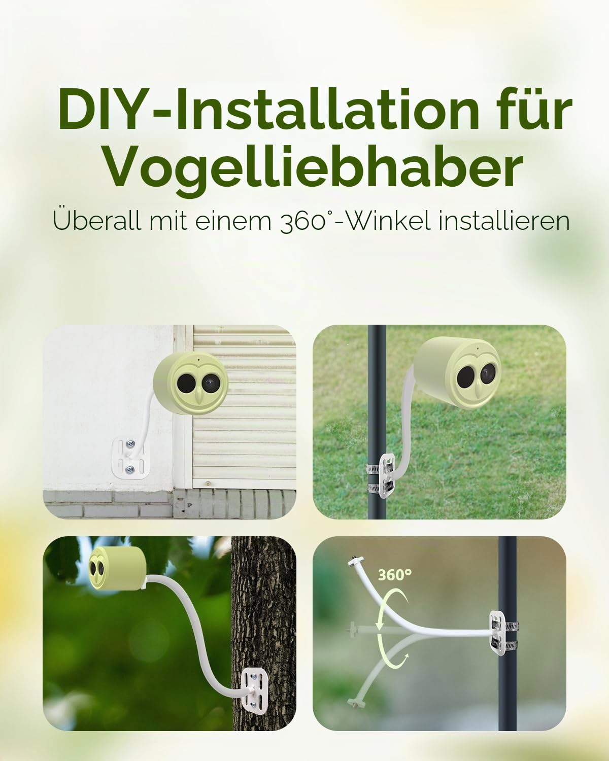 Hibird 4K HD Smart Bird Feeder Kamera, solarbetrieben, 2.4G/5G Dual WiFi, 6X Zeitlupenvideo, KI identifiziert 10.000+ Arten
