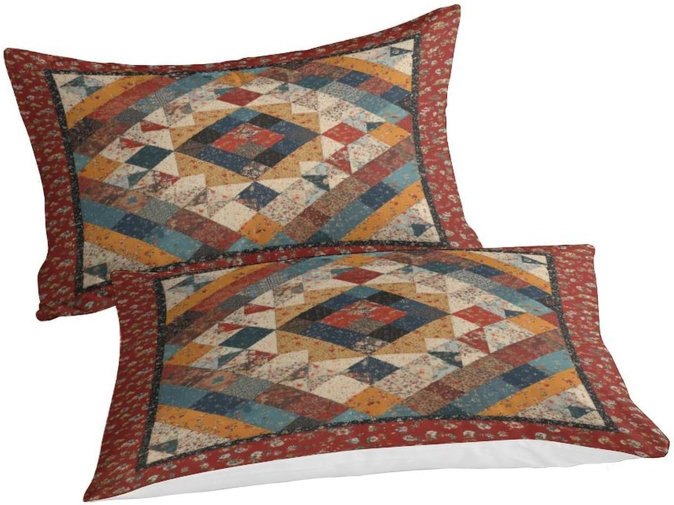 Set Copripiumino Una Piazza e Mezza 200x200 cm Patchwork Vintage Stampa 3D Biancheria da letto Stile Bohémien in Morbido Microfibra 3 Pezzi 1 Copri Piumino e 2 Federe con Cerniera D-2461