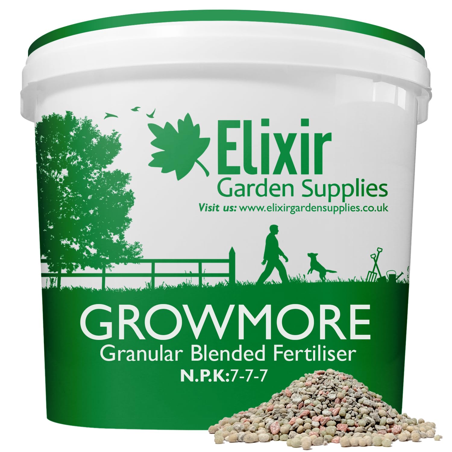Elixir Gardens Growmore 7-7-7 Special Blend All Round General Purpose Fertiliser | 10kg Tub | Treats 200 sq.m