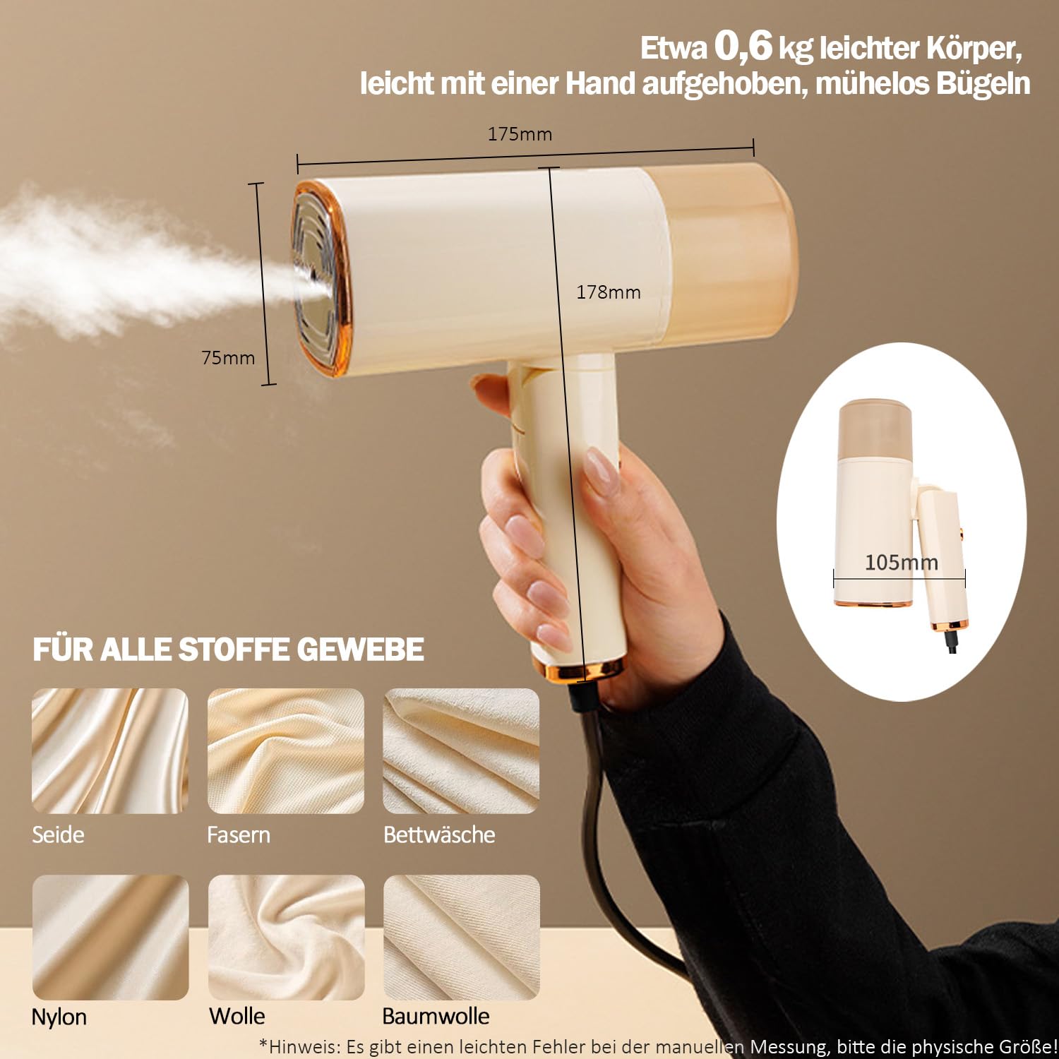 Vaporizador de Ropa Portátil de Mano, Vaporizador de Prendas para Eliminación de Arrugas, Calentamiento Rápido en 20s, Tanque de Agua Desmontable de 110 ml, Vaporizador de Viaje para Hogar y Oficina