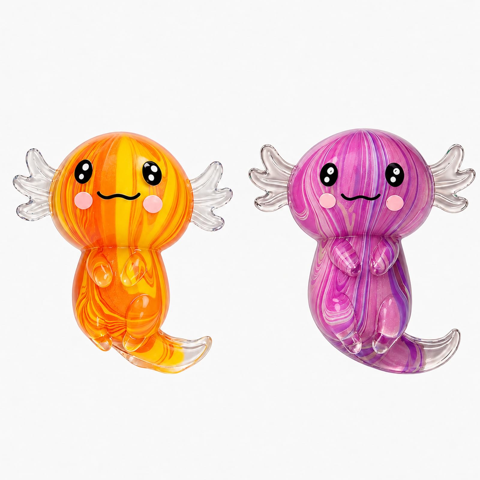 2 Pcs Axolotl Squishy Stress Relief Toy, Stretchy Axolotls Stress Soft Squeeze Sensory Fidget Toys for Kids Adults, Cute Axolotls Squishies Party Favors Classroom (YellowPink)