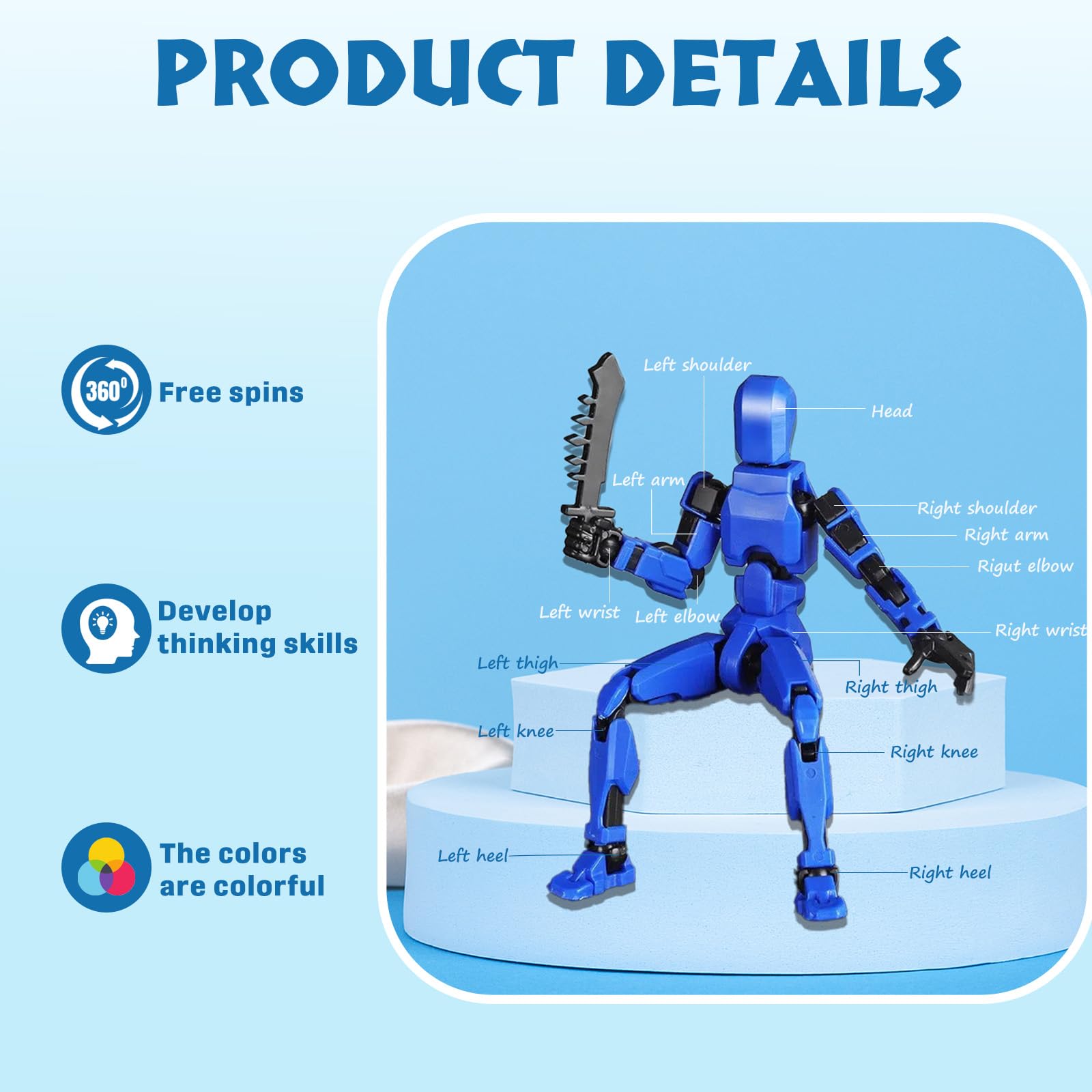 10 Pcs Action Figures T13(Assembly Required),Multi-Jointed Detachable Titan Action Figure with 10 Colors,3D Printed Dummy 13 Action Figure with Accessories for Collectors Desktop Decorations,DIY — view 3