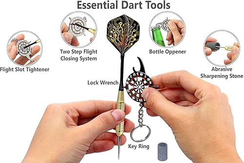 Miniatura 6 de CC-Exquisite Juego de dardos profesionales  6 dardos de punta de acero completos con 12 vuelos de dardos y 12 ejes de aluminio, configuración