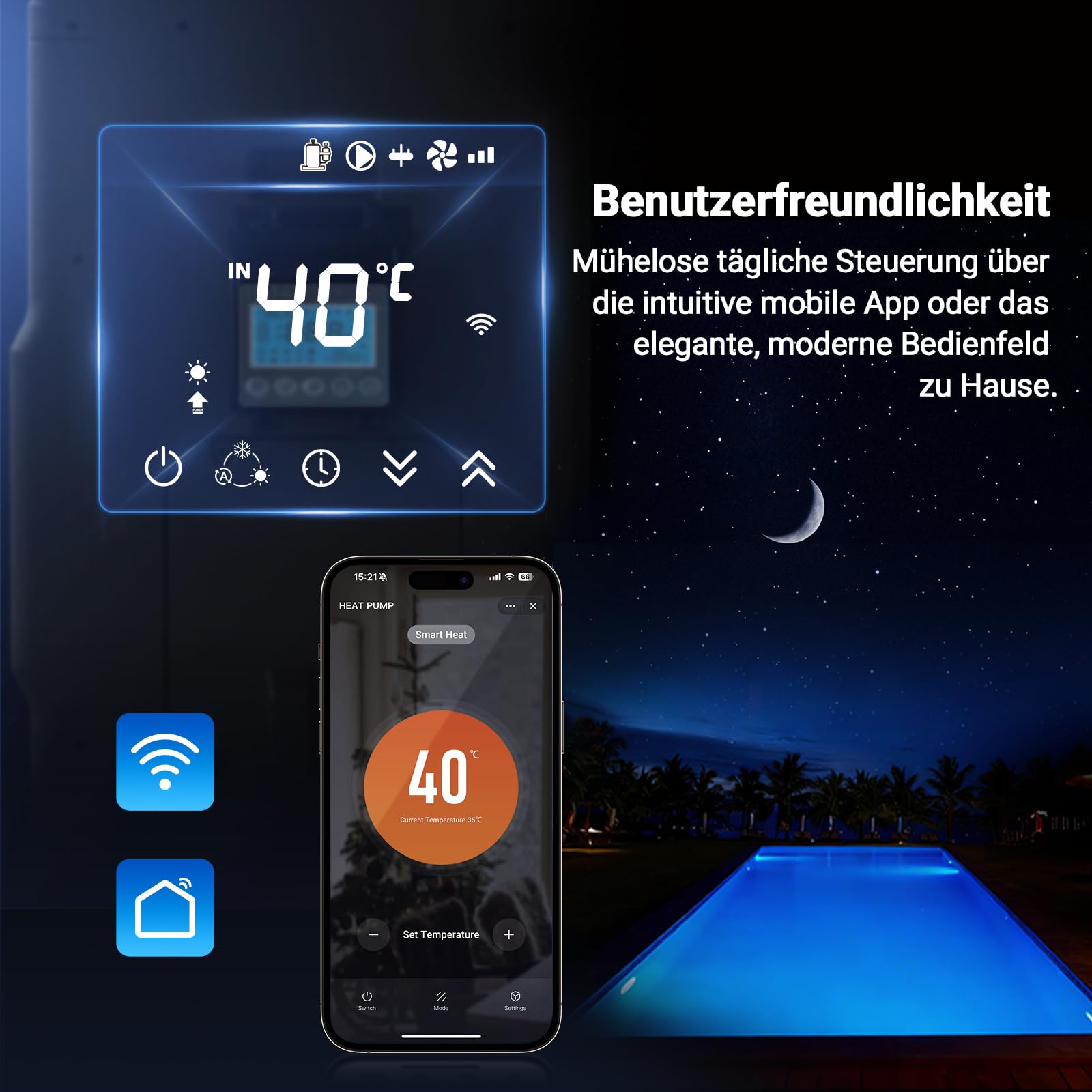 H18 Inverter Pool Wärmepumpe 18 kW | Für Pools bis 79 m³ | Hocheffiziente Poolheizung mit COP 16, über 45% Energieersparnis, WLAN-Steuerung, 6,5 m³/h, Wärmepumpe für Aufstell- & Einbaupools