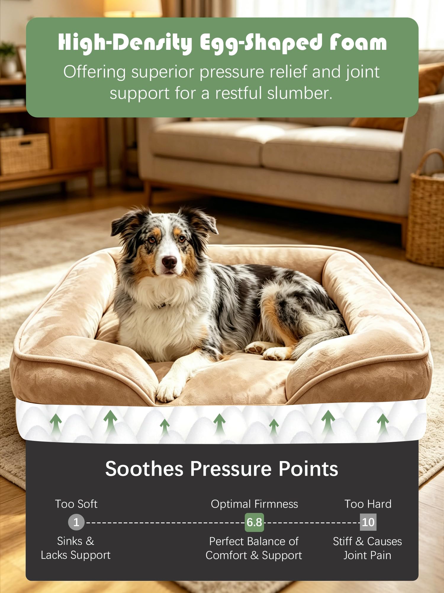 Spotted Play Orthopedic Dog Bed with Sides - Sofa Beds for Large Dogs, Supportive Foam Pet Couch Bed with Washable Removable Cover, Waterproof Lining and Non-Slip Bottom, Brown - L view 4