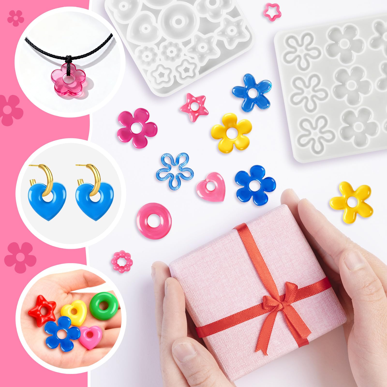 12 Stampi In Silicone Per Colata Resina - Forme Di Fiori Primaverili - Per Creare Orecchini, Ciondoli, Portachiavi Fai Da Te