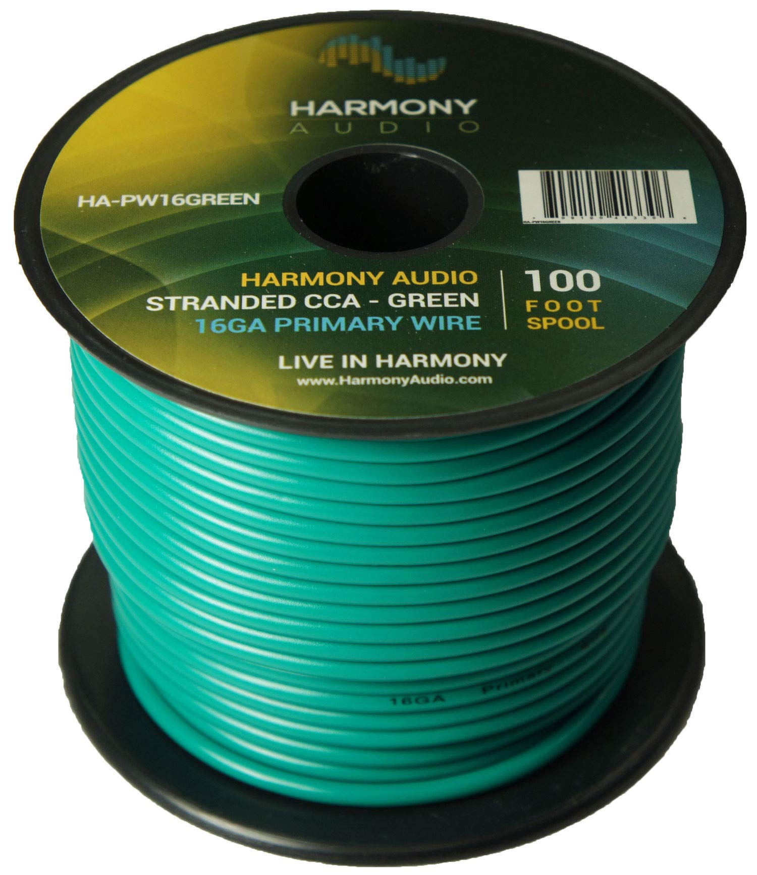 Harmony Audio HA-PW16GREEN Primary Single Conductor 16 Gauge Green Power or Ground Wire Roll 100 Feet Cable for Car Audio/Trailer/Model Train/Remote
