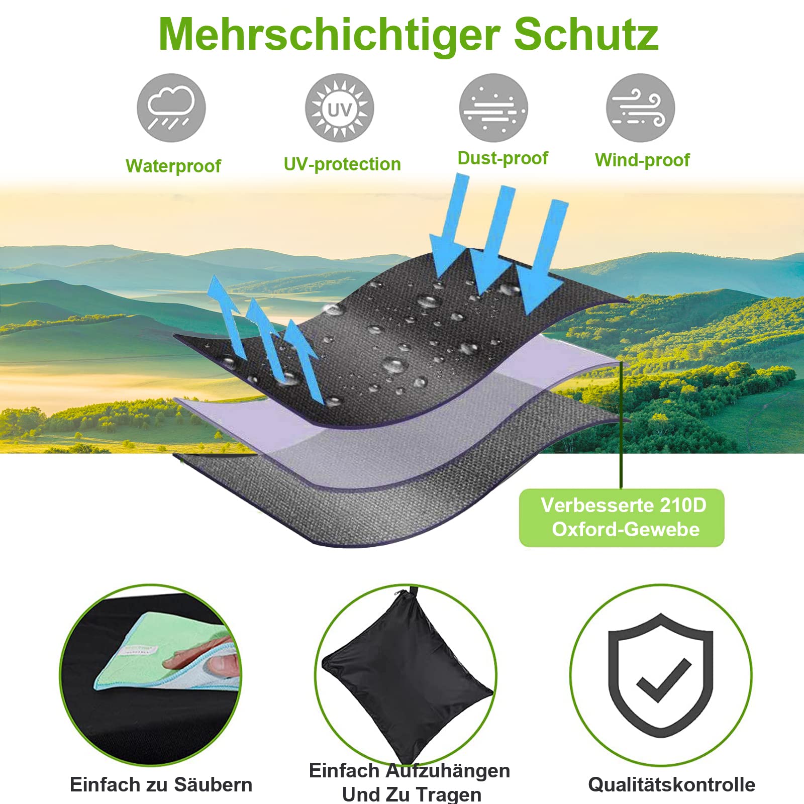2er Pack Gartenliege Abdeckung mit Reflektierenden Streifen, 200x70x40/75cm Sonnenliege Schutzhülle mit 4 Winddichte Schnalle, Schwerlast 210D Oxford Gewebe Schutzhülle für Liegestuhl Deckchair