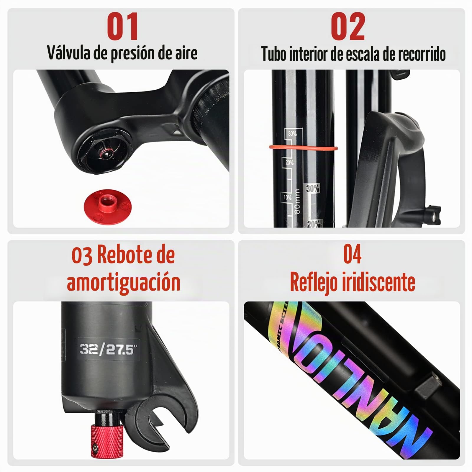 Suspensión de bicicleta de 26/27.5/29 pulgadas, ajuste de rebote MTB recta RL/LO horquilla de montaña para bicicleta QR 100 x 9 mm (MATE-26Straight manual)