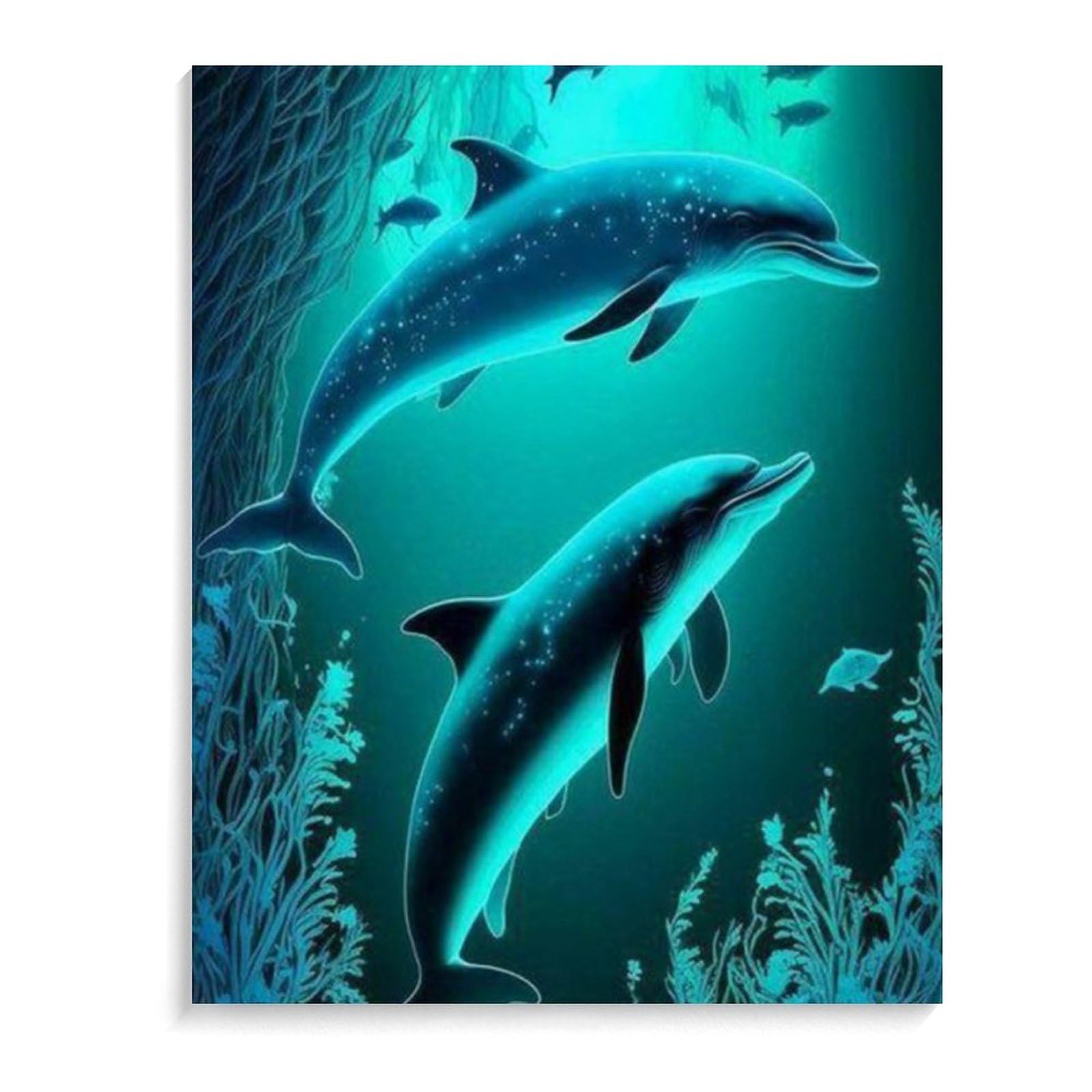 Amazon | 海の中を泳ぐ2頭のイルカ。 数字油絵 穏やかで平和な