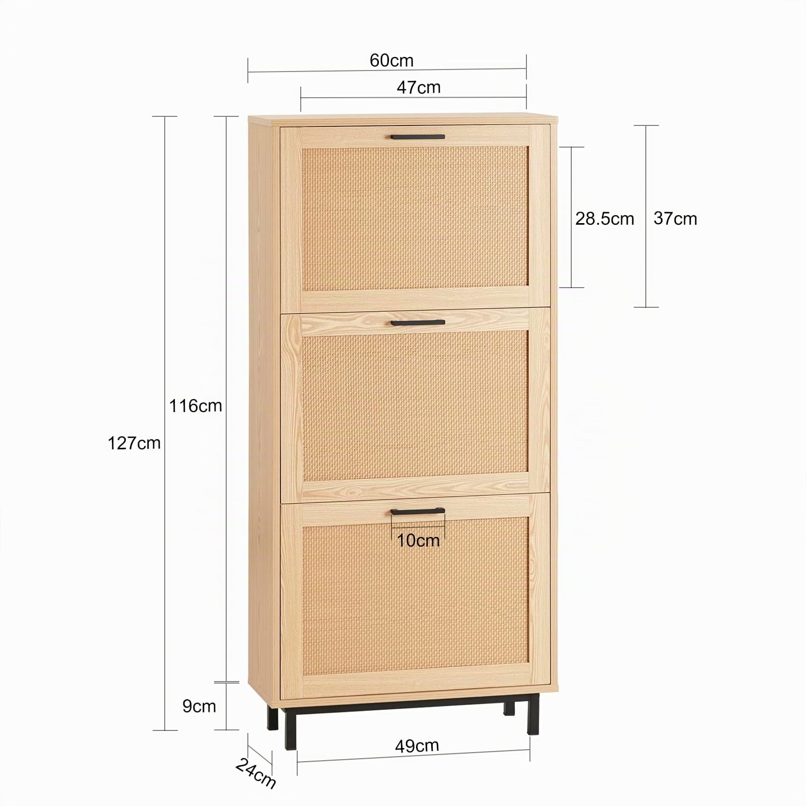 SoBuy Schuhschrank schmal mit 3 Klappen 60x127x24cm für Flur