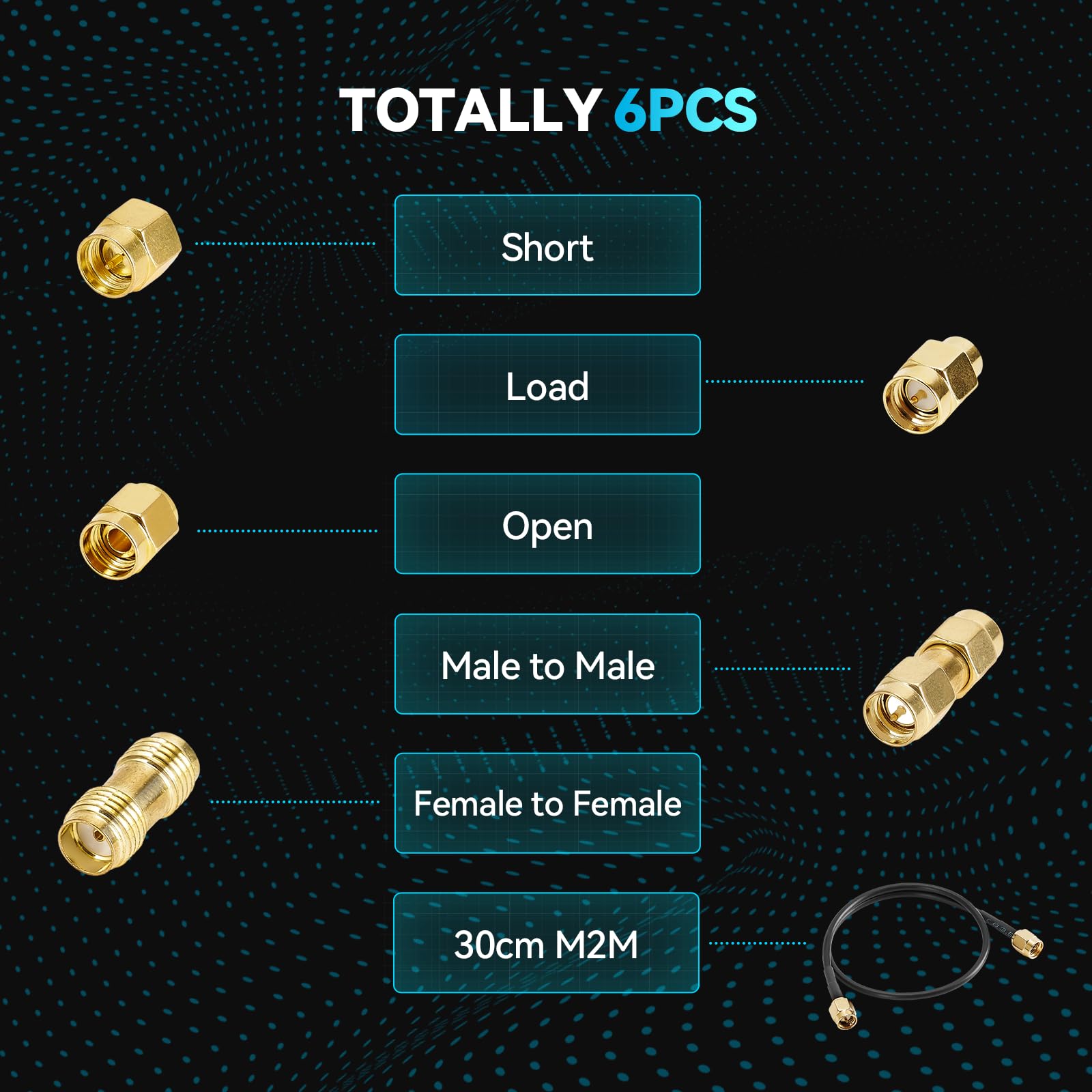 Seesii 6Pcs SMA Calibration Kits for NanoVNA H H4 F V2 V3 SAA Mini1300 PS100 Vector Network Analyzer & Antenna Analyzer Calibrate RF Coaxial Test Connector Short/Load/Open/Thru/Jumper/F2F M2M Set