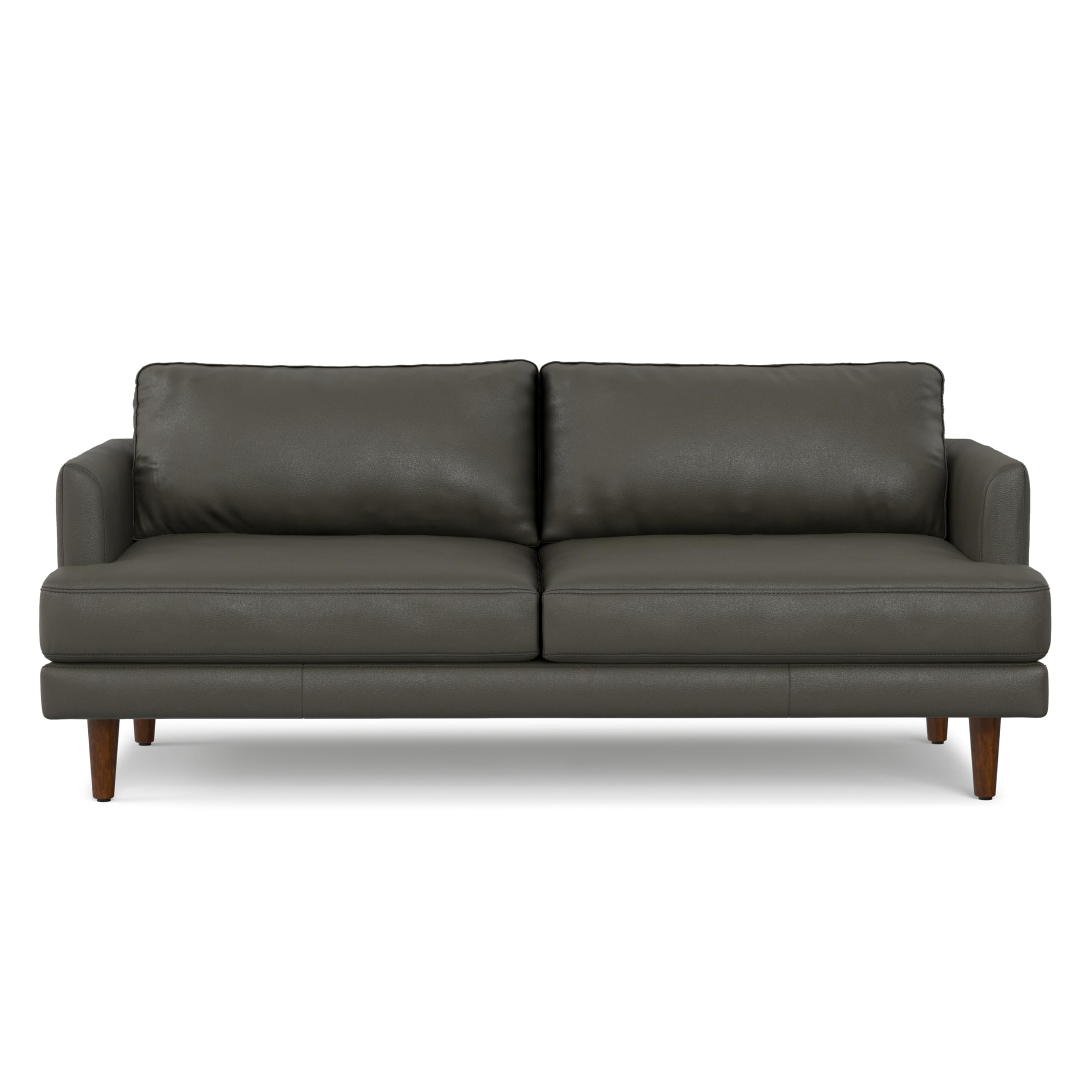SIMPLIHOME Livingston 76 inch Wide Top Grain Leather 2-Seater Sofa in Coal