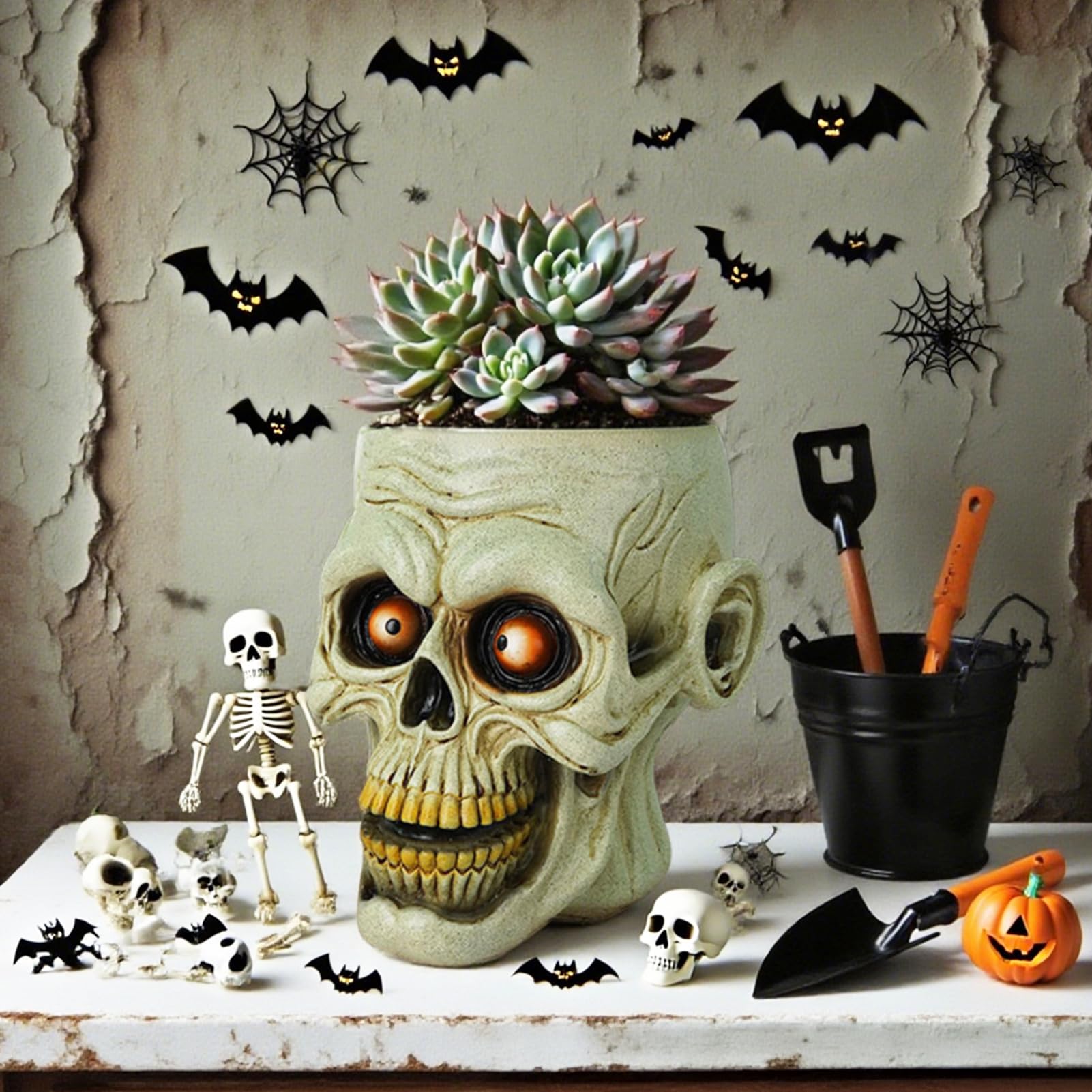 Czaszka doniczka z żywicy ludzka czaszka doniczka Halloween miska na cukierki gotycka doniczka na sukulenty dekoracja biurka do domu biura