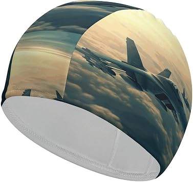 Aircraft Fighter Jets Swimming Cap Breathable High Elasticity Swim Hat Soft Non-Slip Bath Cap for Women Men
