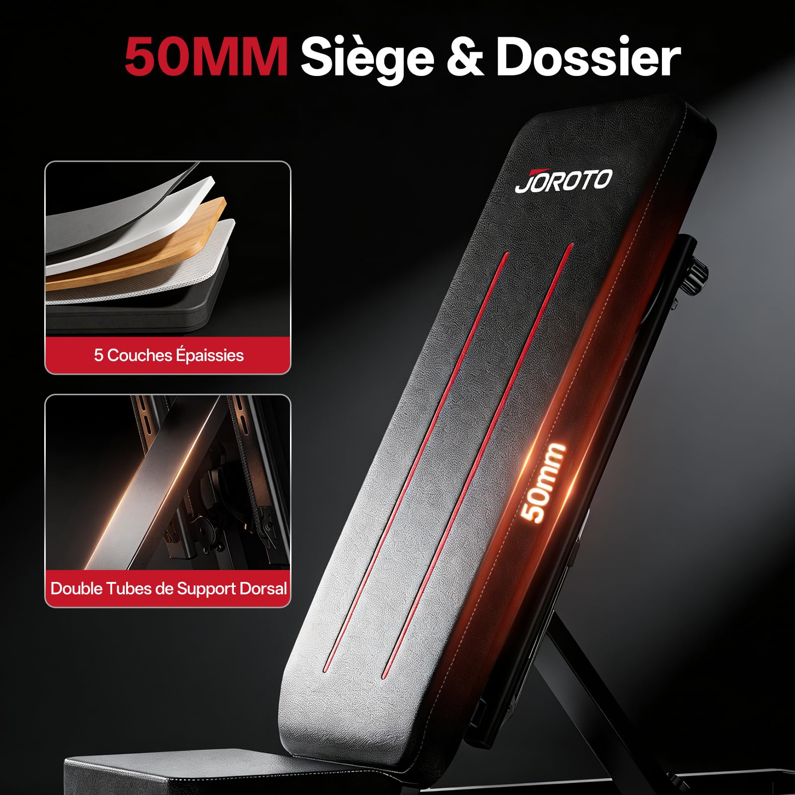 JOROTO MD85 Banc de Musculation Réglable avec Rangement Intégré, 990LBS/450KG Capacité Banc Musculation Multifonction, Bras de Traction 9 Positions et Dossier 7 Positions Banc Abdominauxde Inclinable