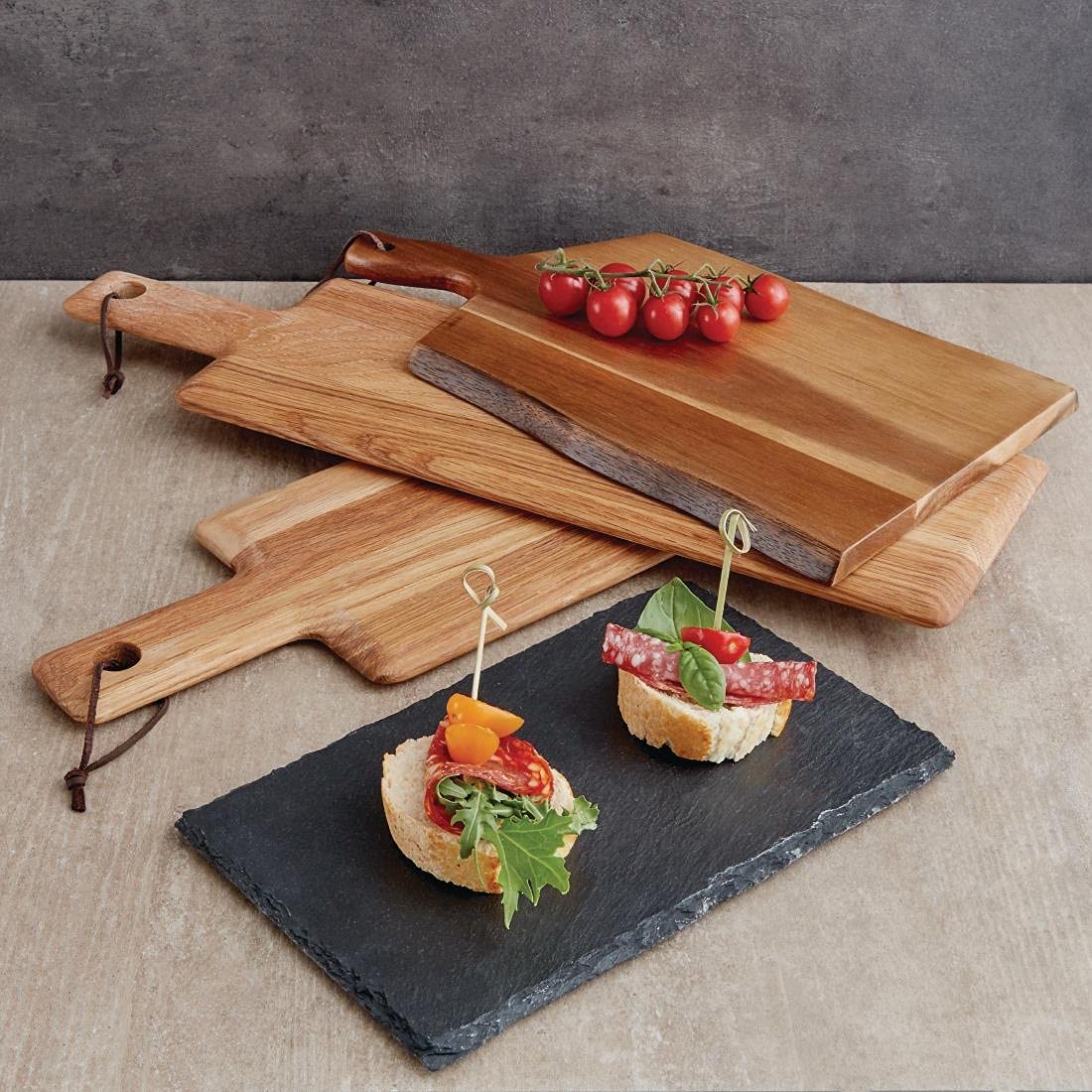 Olympia Plancheà découper en bois d'acacia avec poignée ondulée 15 x 355 x 250 mm