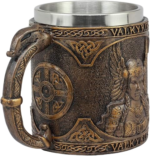 Miniatura 3 de Ebros Gift Taza de café con diseño de diosa vikinga de mitología nórdica, valquiria, taza de resina, jarra de cerveza con forro de acero inoxidable