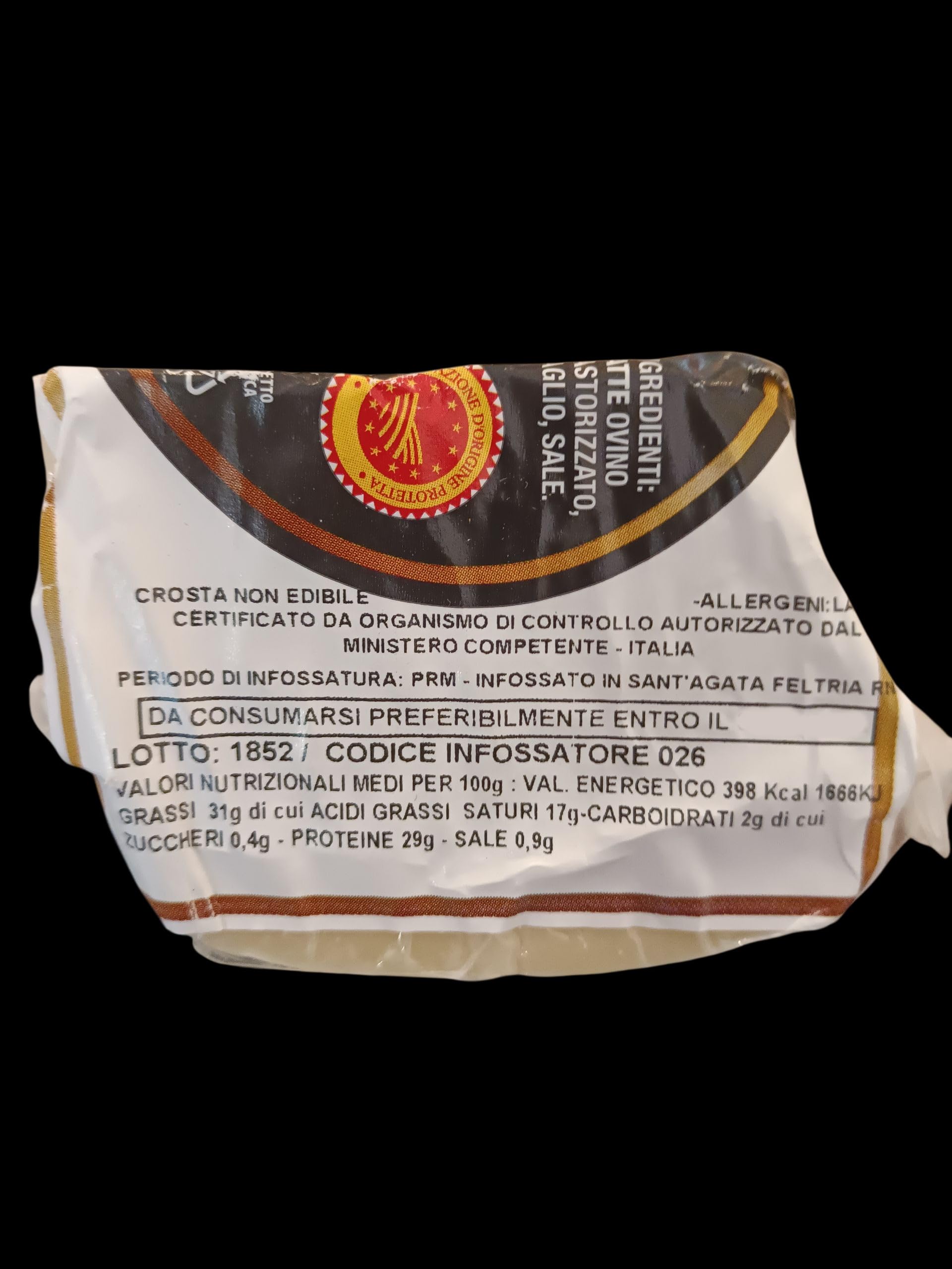 Pecorino di fossa Dop, Martarelli, Formaggio di fossa Sogliano DOP 1 Kg circa (+/- 100 gr)