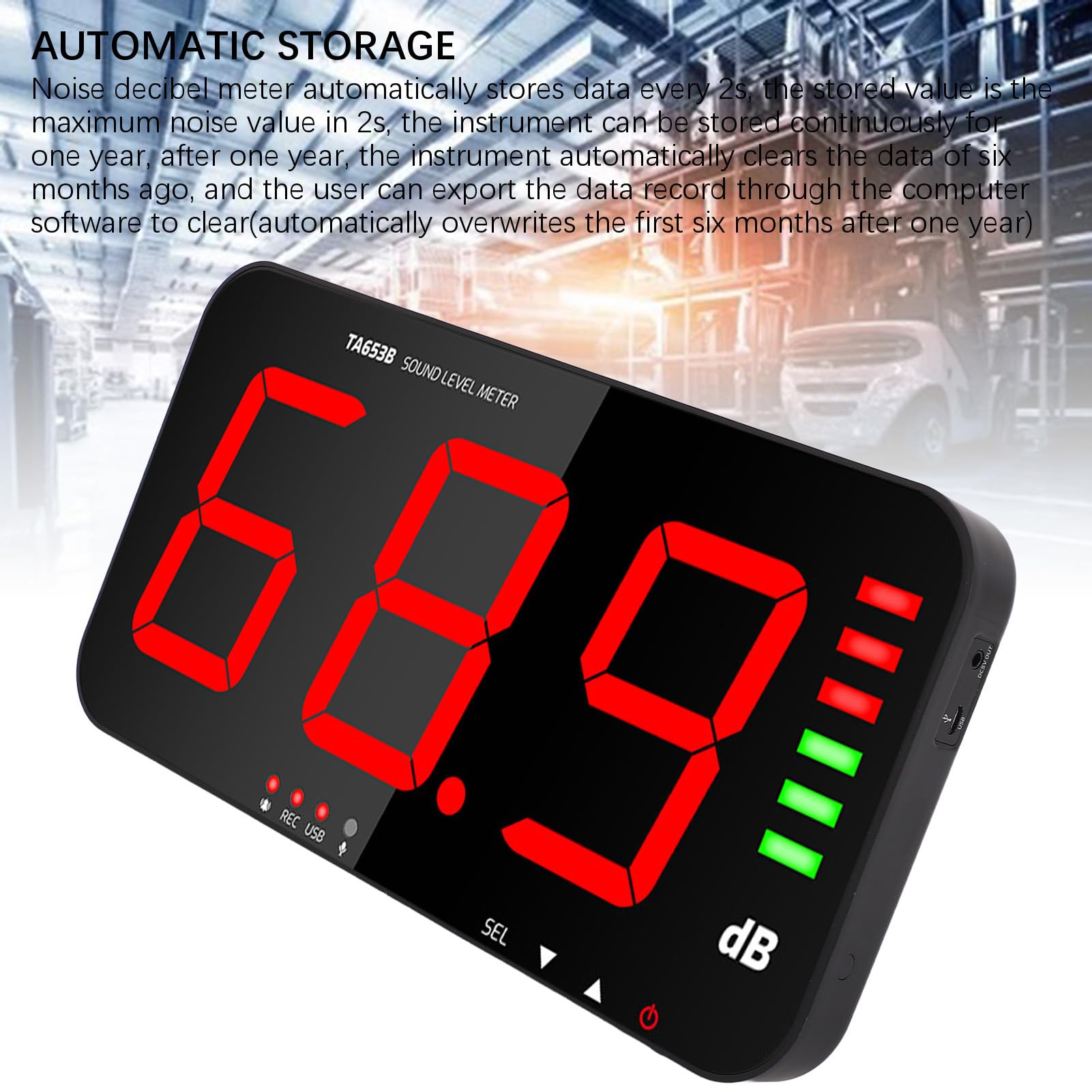 Jeffergarden Fonometro per Aula, Monitor Digitale del Livello di Rumore, Registratore per Misuratore di Decibel a Parete con Display LED Accurato, Ideale per Aule e Uso Industriale