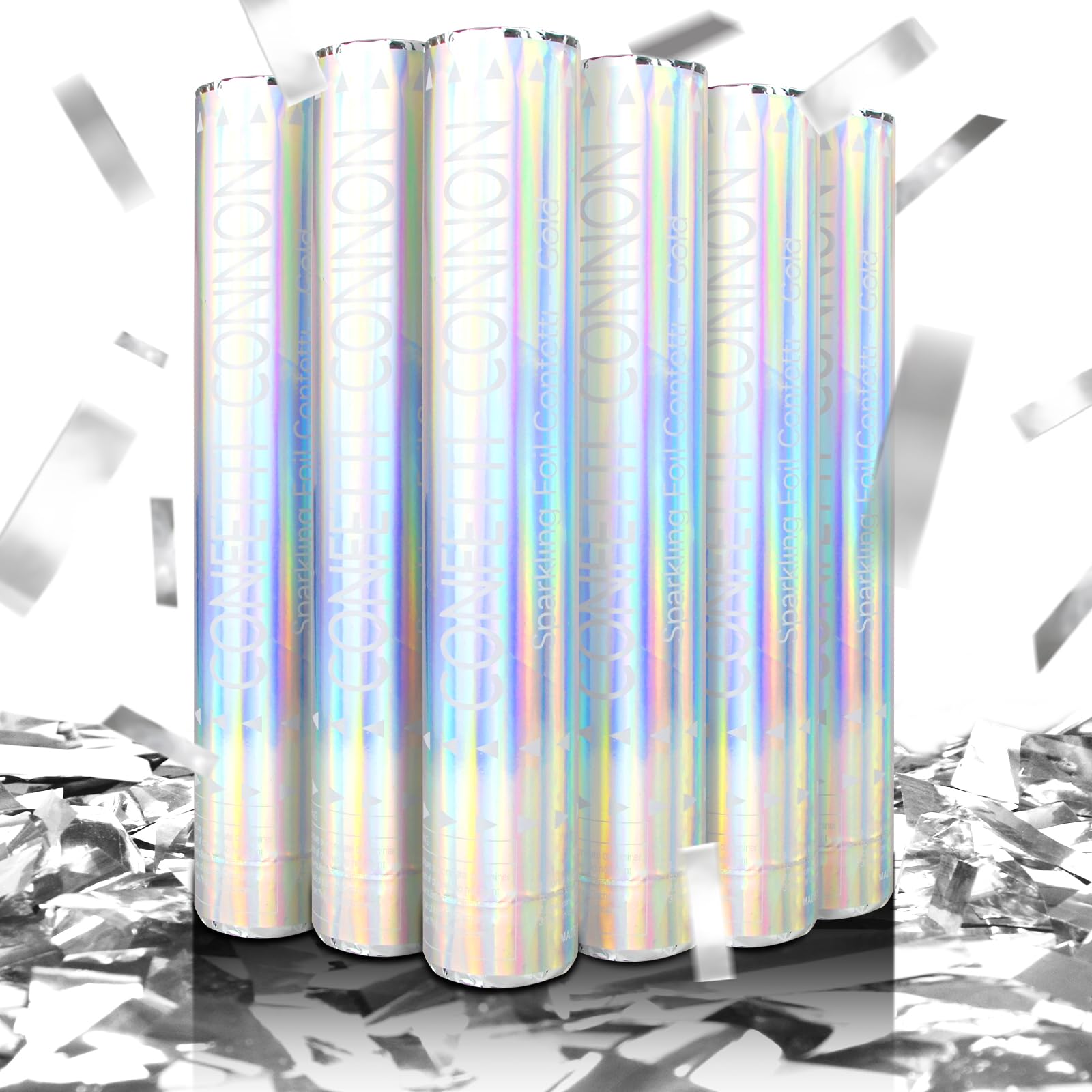 FTJKGH 6PCS Confetti Cannons Biodegradable, 30cm Party Poppers, Large Confetti Cannons, Wedding Confetti Cannons, Party Poppers Confetti Cannon for Celebrations, Birthdays, Weddings (Silver)