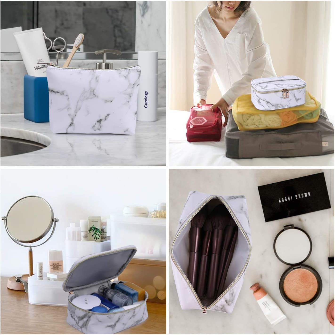 Juego de 4 Bolsas de Maquillaje de mármol, Bolsa de Viaje, Bolsa de Almacenamiento Impermeable portátil para Mujeres y niñas