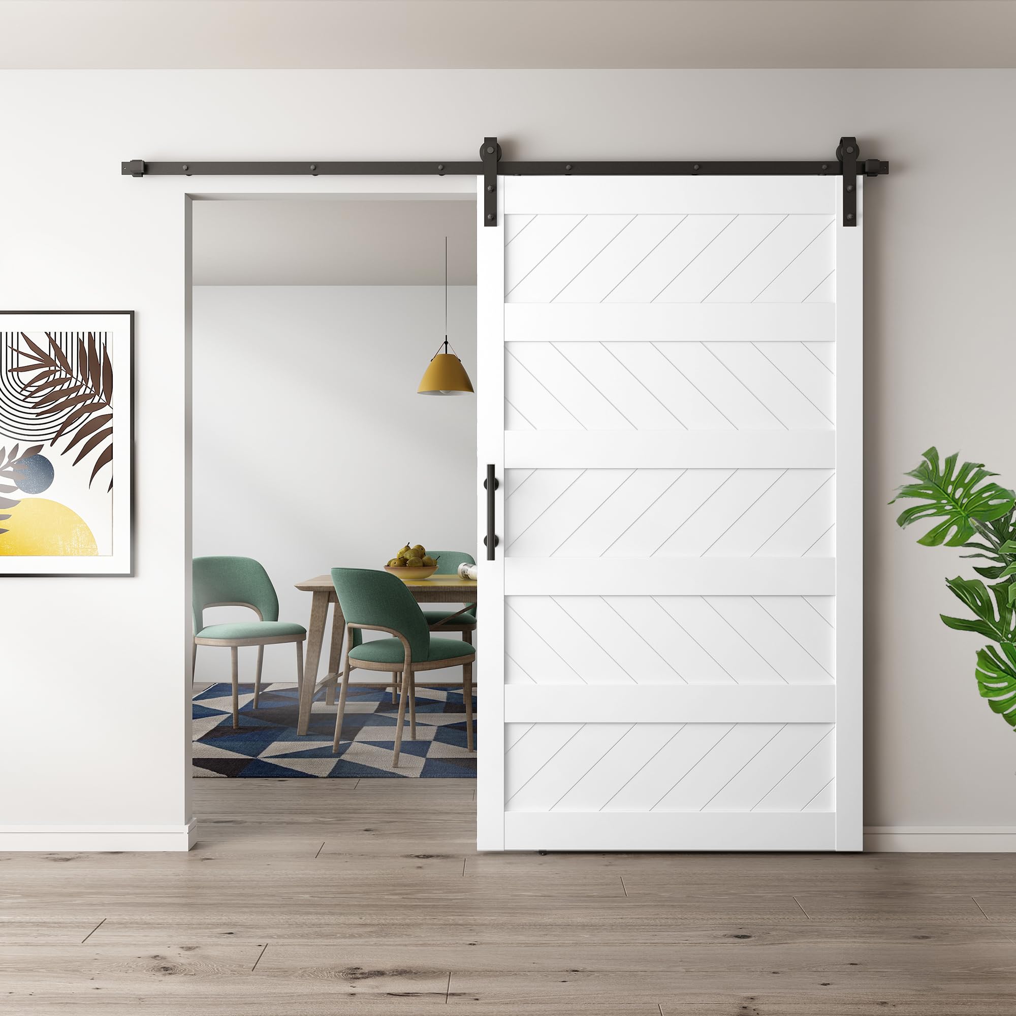 JUBEST Barn Door, Slding Barn Doors Kit Wave Shape Door Panel with Hardware Kit Include, Easy Installation, Solid Wood, MDF & PVC Covered, White