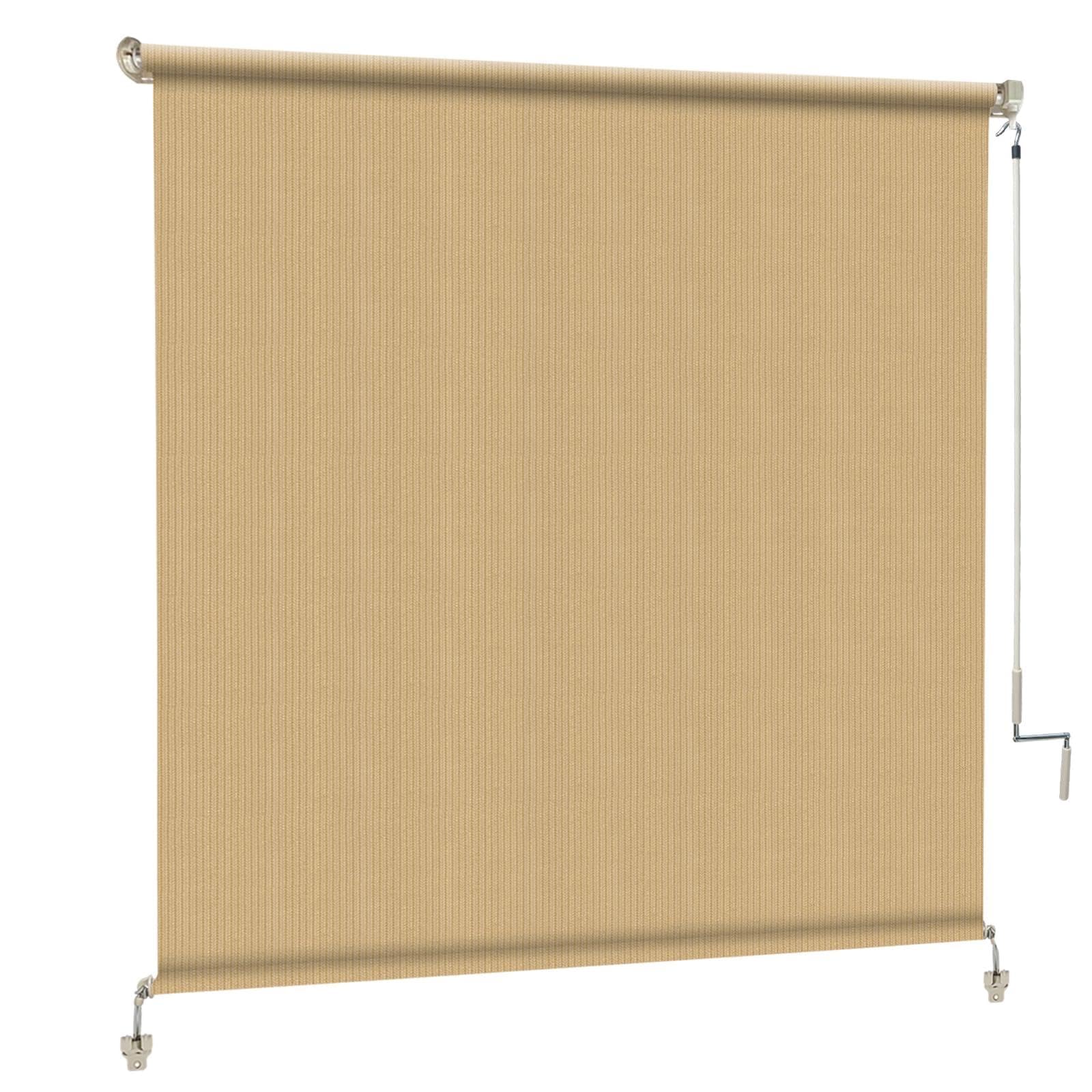 Outaro 8' W x 8' H Outdoor Roller Shades, Cordless Patio Roll Up Outdoor Blinds with 2 Poles & 1 Fabric, Exterior Sun Shade Cloth for Porch, Gazebo, Balcony, Pergola, Wheat