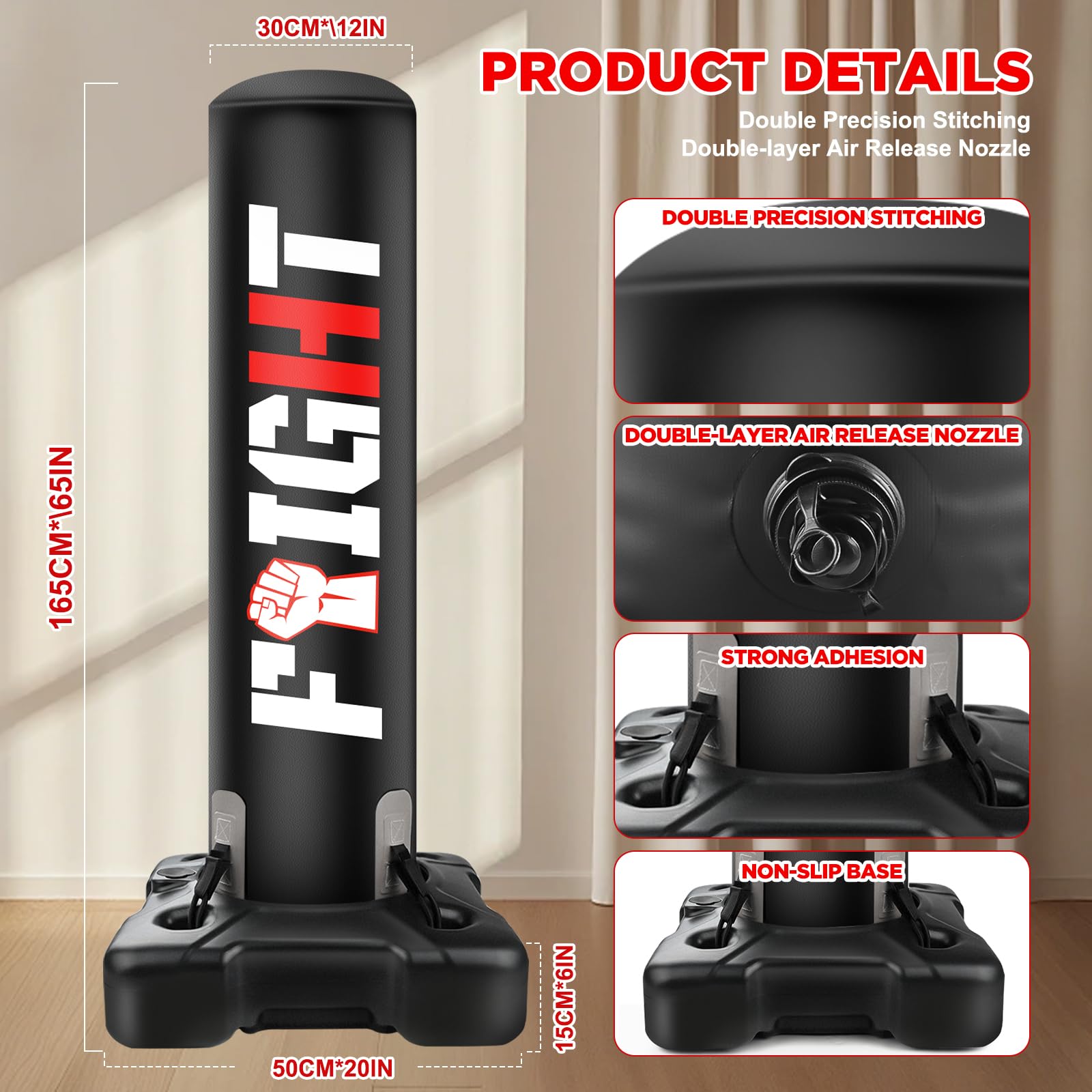 NZQXJXZ 175cm Sacco da boxe da terra, Sacco da boxe Adulto su piedistallo con pompa e guantoni da boxe, set da boxe per Kickboxing Arti Marziali MMA Dummy Muay Thai allenamento in palestra a casa