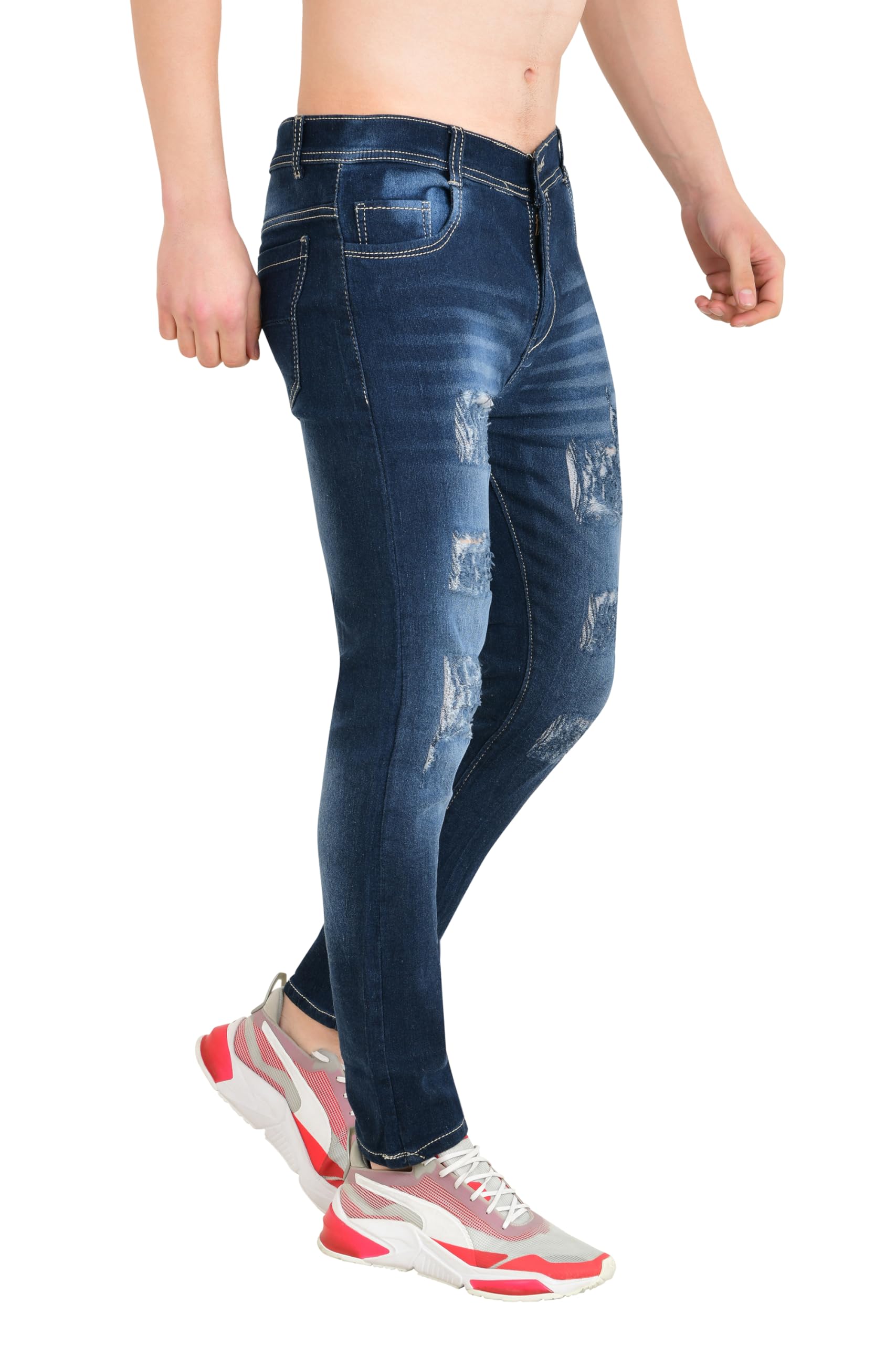 Fashionable Men Blue Rough Jeans