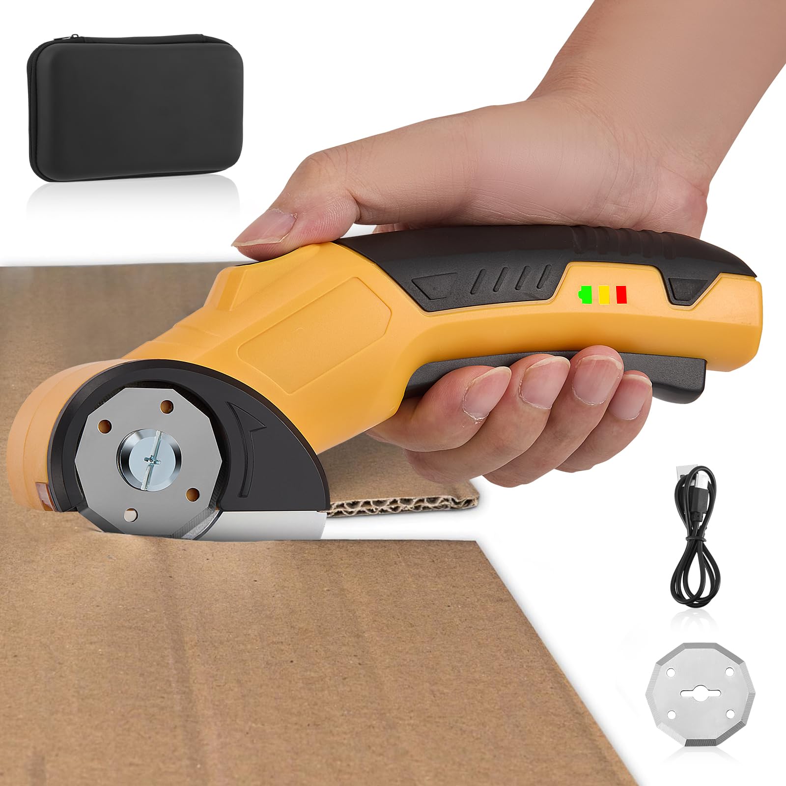 Taglierina Elettrica Forbici Elettriche,Taglierina per Cartone,senza fili, universale, per cartone, con 2 lame,Universale a per Carta, cartone, Tessuti, Moquette, Pelle