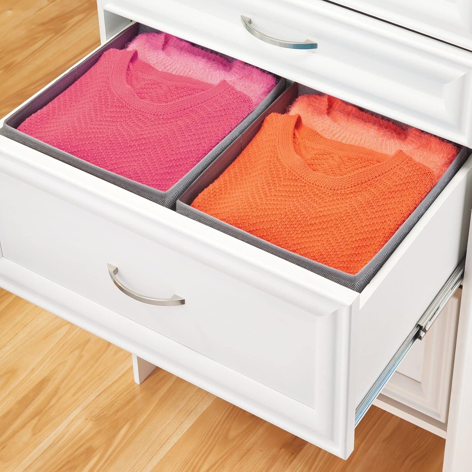 mDesign Soft Fabric Modular Closet Organizer Box with Handle for Cube Storage Units in Closet, Bedroom, Bathroom to Hold Clothing, T Shirts, Leggings, Accessories - Herringbone Print, 2 Pack - Gray