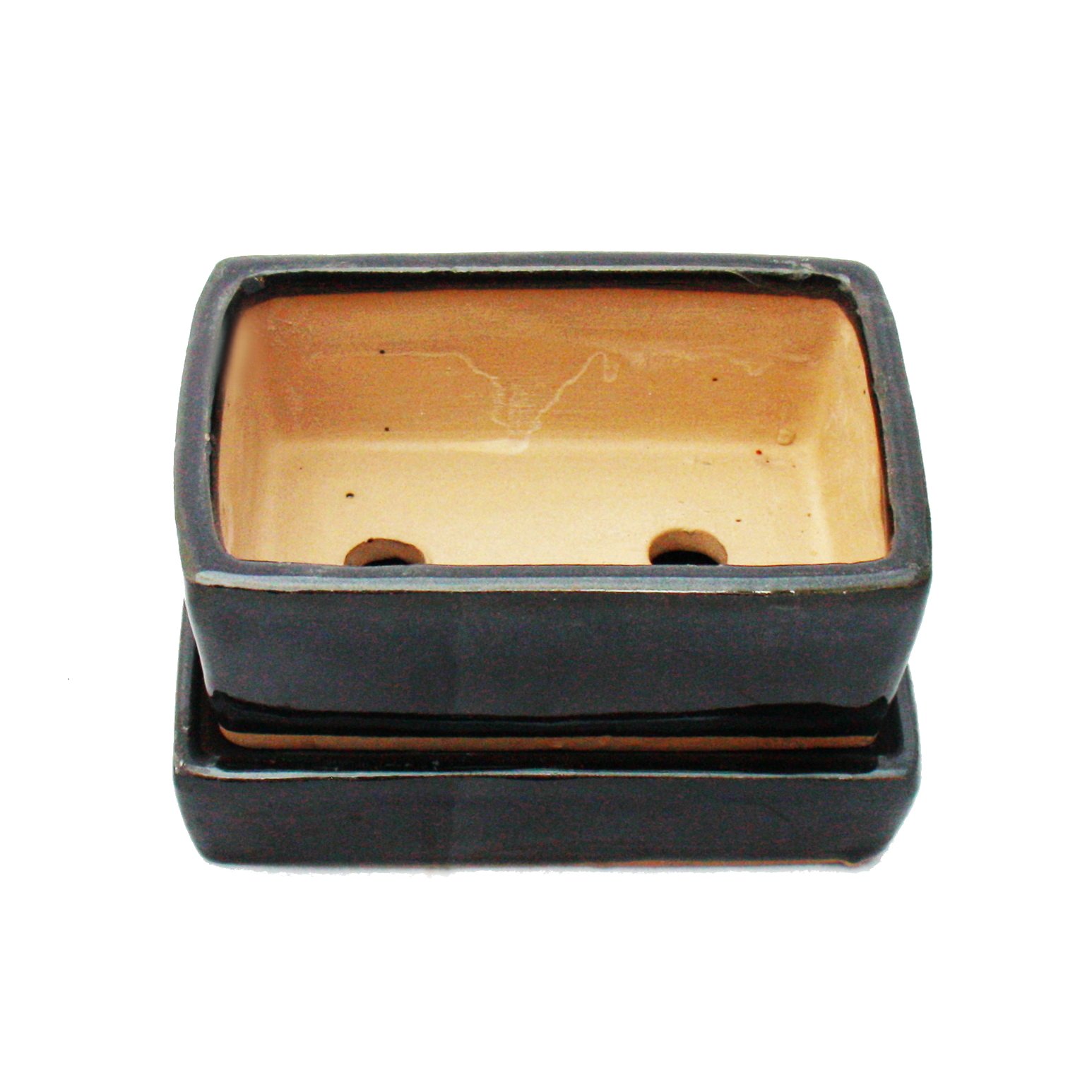 Bonsai-Schale Rechteckig 31x25x10cm Oliv-Braun - Mit Unterteller Aus Yixing Keramik