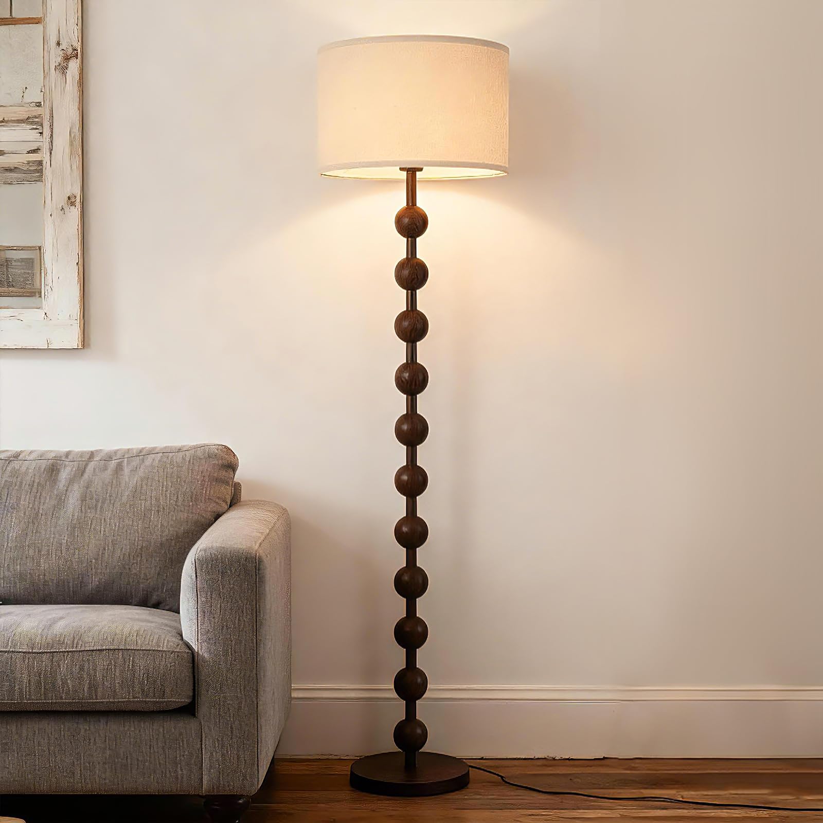 Lámpara de pie Country Lampara de pie Estilo Retro Lámparas Con Pantalla Tela Floor Lamp Lamparas Ideal para Salas Estar Rincone Comedore Dormitorio Estudios Y Oficinas Color Nogal