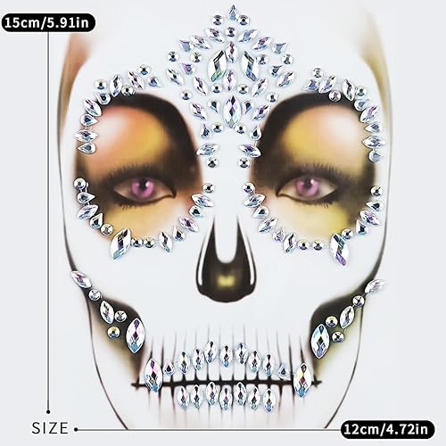 Miniatura 6 de Diamantes de imitación de cara del Día de los Muertos para maquillaje en calavera de Halloween, tatuajes de joyas de la cara, calcomanías de tatuaje