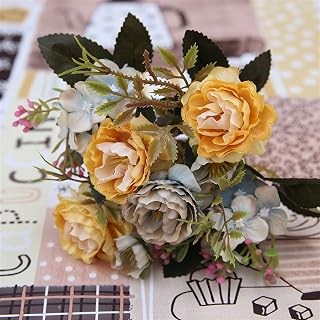 RTYUIE Artificial Peony Flower Party Decoration Vintage Silk Artificial Flower Small Rose Wedding Fake Flower Holiday Supplies Office Home Decoration Bouquet (Color : Yellow)
