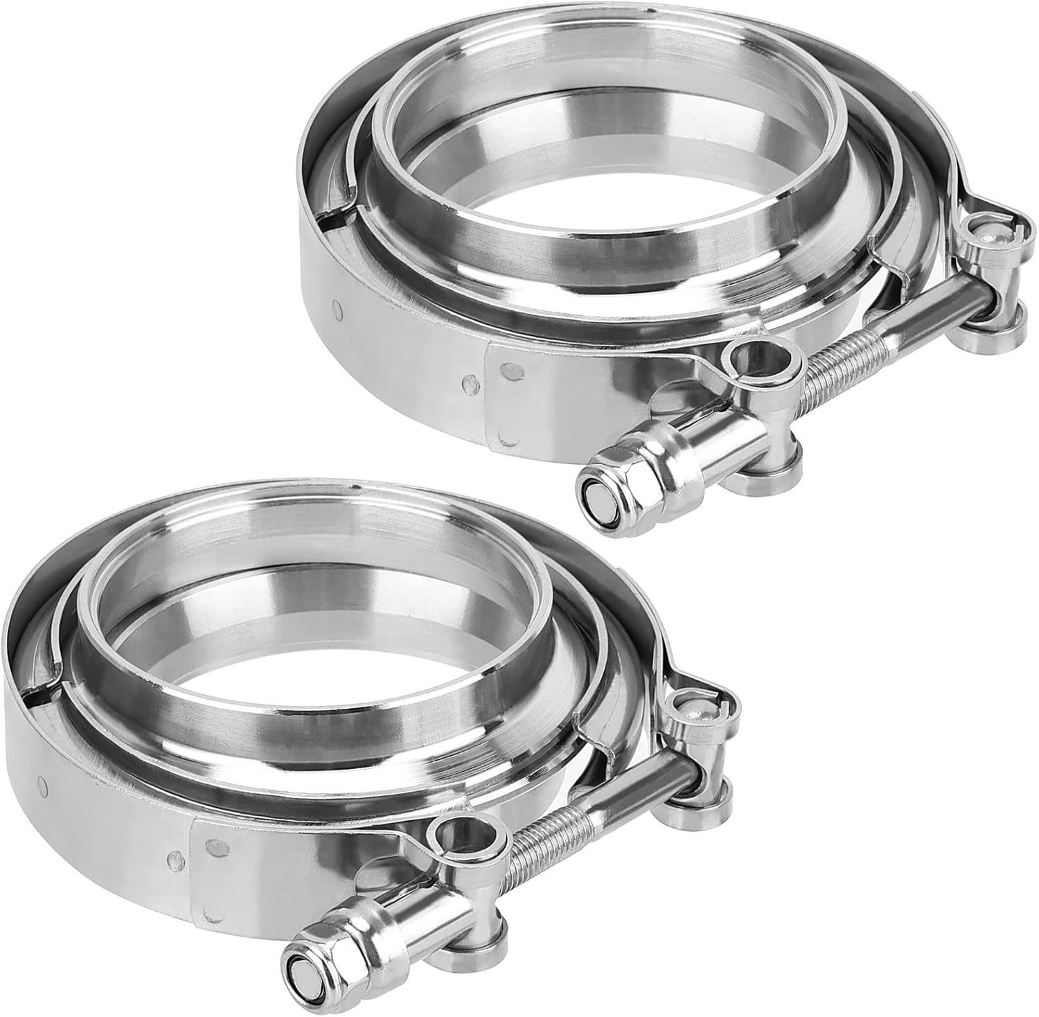 JOIKIT 2 Pack 4 Inch Exhaust V Band Clamp Stainless Steel V Band Clamp with Male Female Flanges for Turbo Pipes, Exhaust System, Downpipe Assembly,Fits 4" OD Pipes