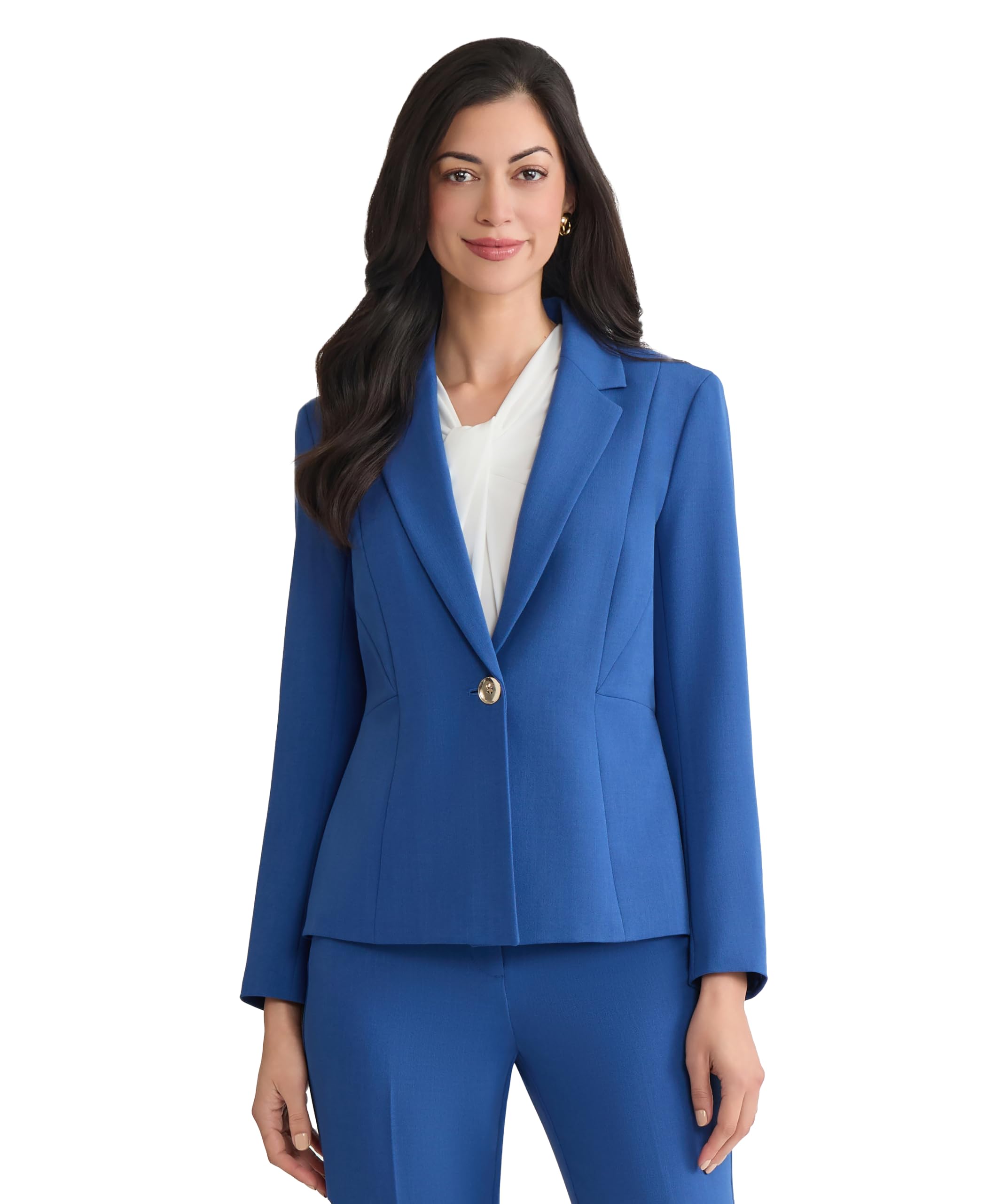 Kasper Womens Stretch Crepe One Button Seamed Jacket