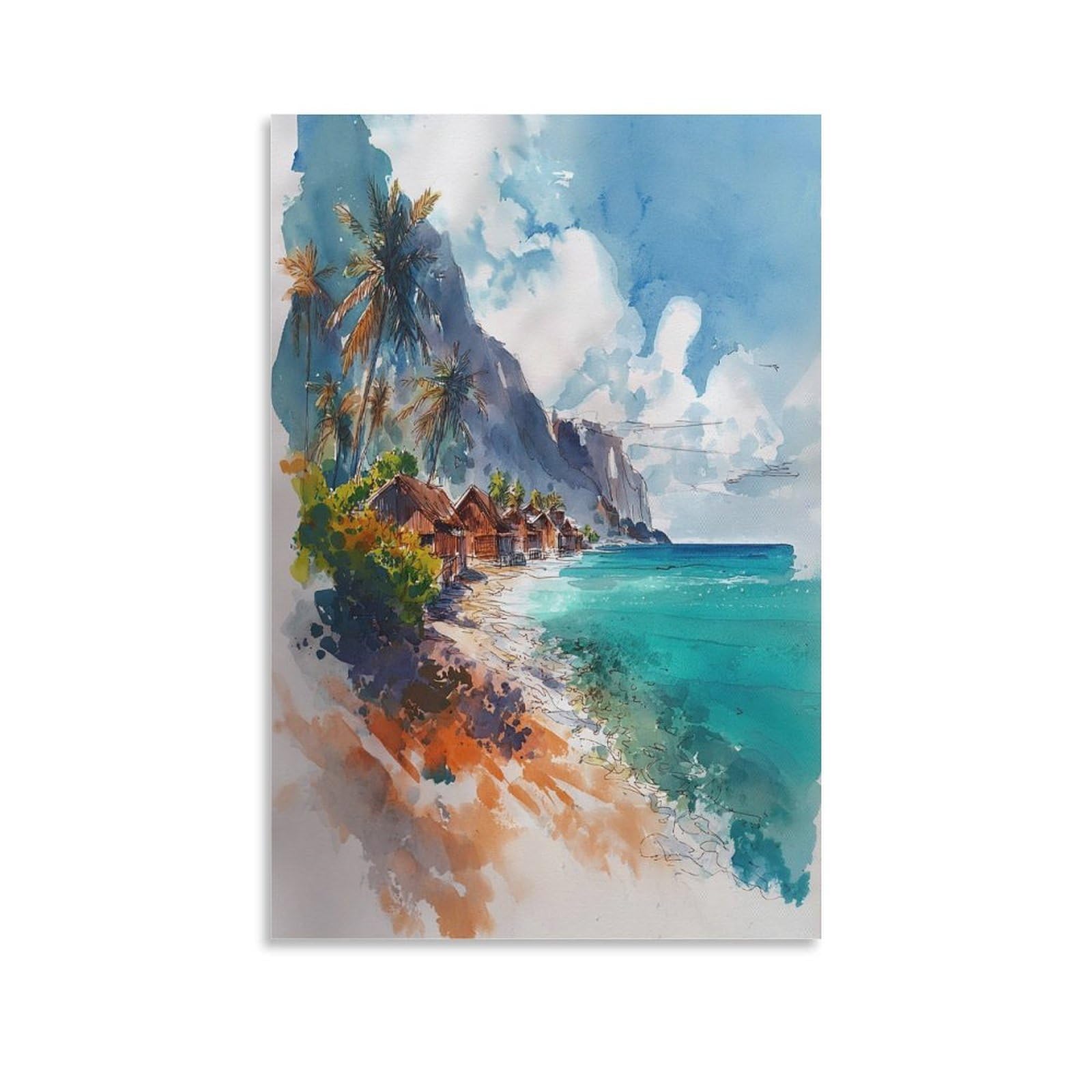 XWYMXZ Cancun Watercolor Painting Mexico Coast Travel Posters 24x36inch(60x90cm) Vintage Watercolor Canvas Art