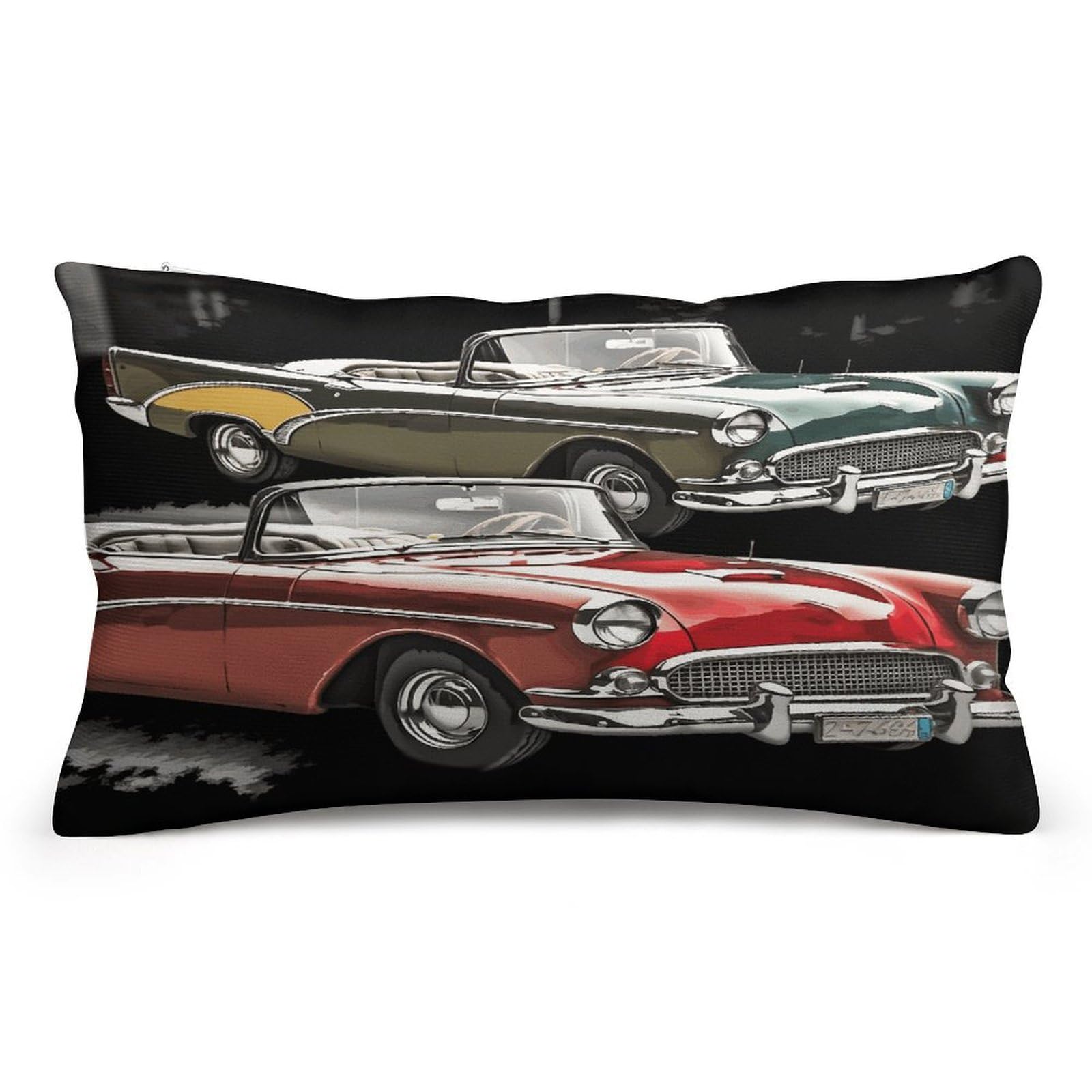 HKMNTGD Rectangle Pillow Cover 12x8Inch,Classic Car Roadsters Old Fashioned Printed Plush Lumbar Decorative Throw Pillow Covers for Sofa Couch Bedroom Car Cushion Case