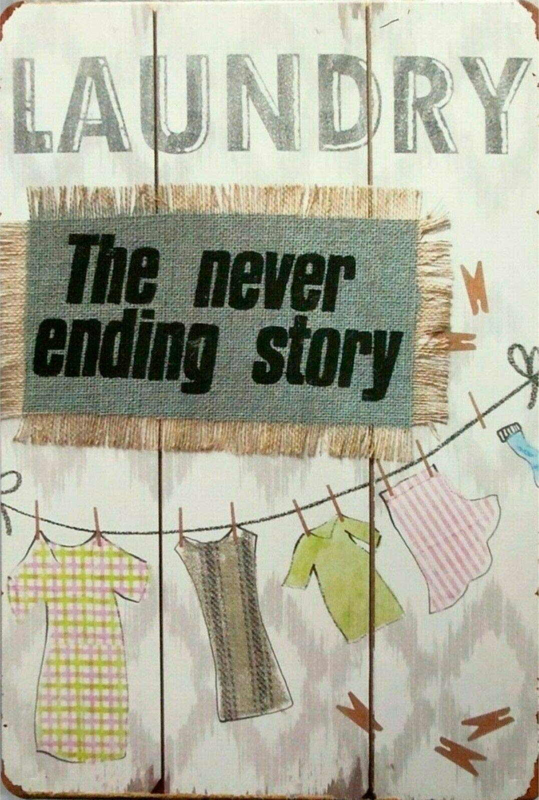 Kueprae A430 Laundry Never Ending Story New Tin Metal Sign Man Cave 12X8 Inches