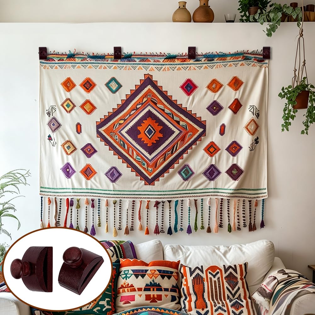 NBEADS Set di 4 grucce per trapunte da parete, morsetti marroni per coperte, set di ganci per trapunte, a lunga durata, in legno, per esposizione a parete