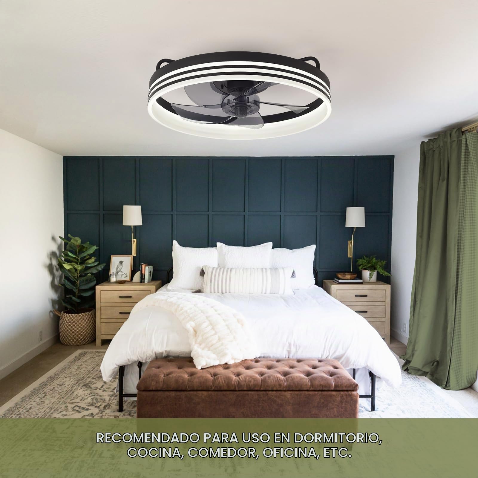 Ventilador de Techo con Luz LED 40W, 50cm Plafón Ventilador Silencioso con Mando a Distancia y Control de Pared, 4320LM Brillo Regulable, 6 Velocidades, Memoria Inteligente, para(Negra)