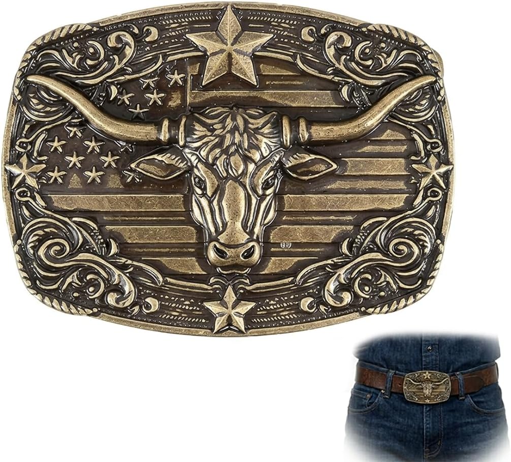 Western Cowboy Belt Buckle for Men, Cowgirl Longhorn Bull Belts Buckles Texas Rodeo Horse Rider for Women, Hebillas Vaqueras Para Hombre Belt Buckle