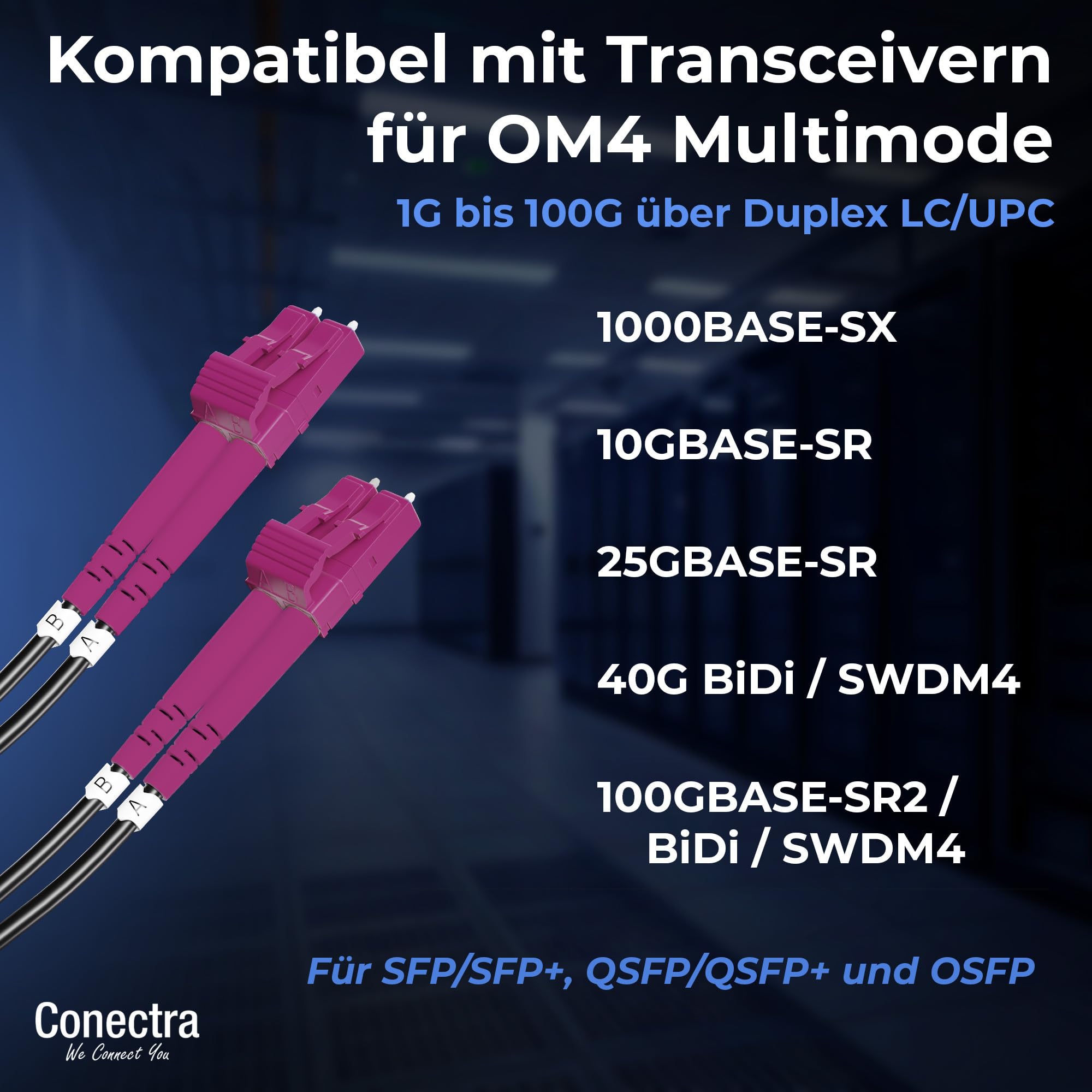 10m Gepanzertes OM4 Duplex Glasfaser-Kabel LC/UPC für Innen- und Außen-Einsatz – LWL Lichtleiter Patch-Kabel Multimode 50/125µm LC UPC LSZH Fiber Optic Cable Indoor/Outdoor ⌀3mm Schwarz