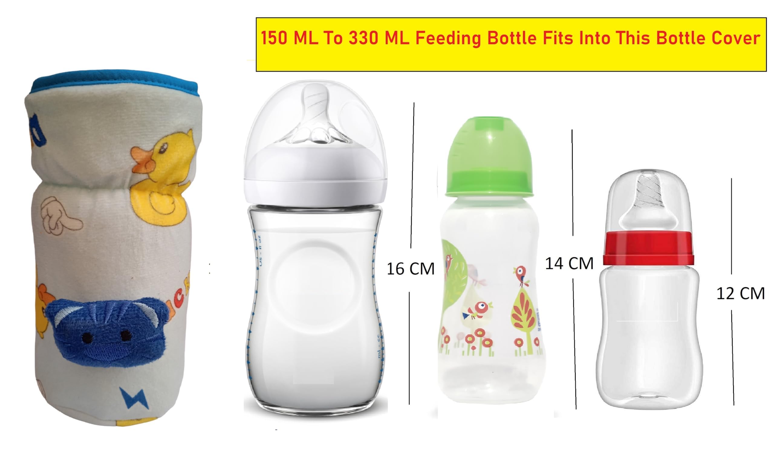 Manan Shopee Bottle Covers for Philips Avent/Broad Neck Soft Plush Stretchable Baby Feeding Bottle Tote Bag Cover with Strap (125ml, 120 ml and 140ml & 250, 260, 330 ml Feeders- Blue)