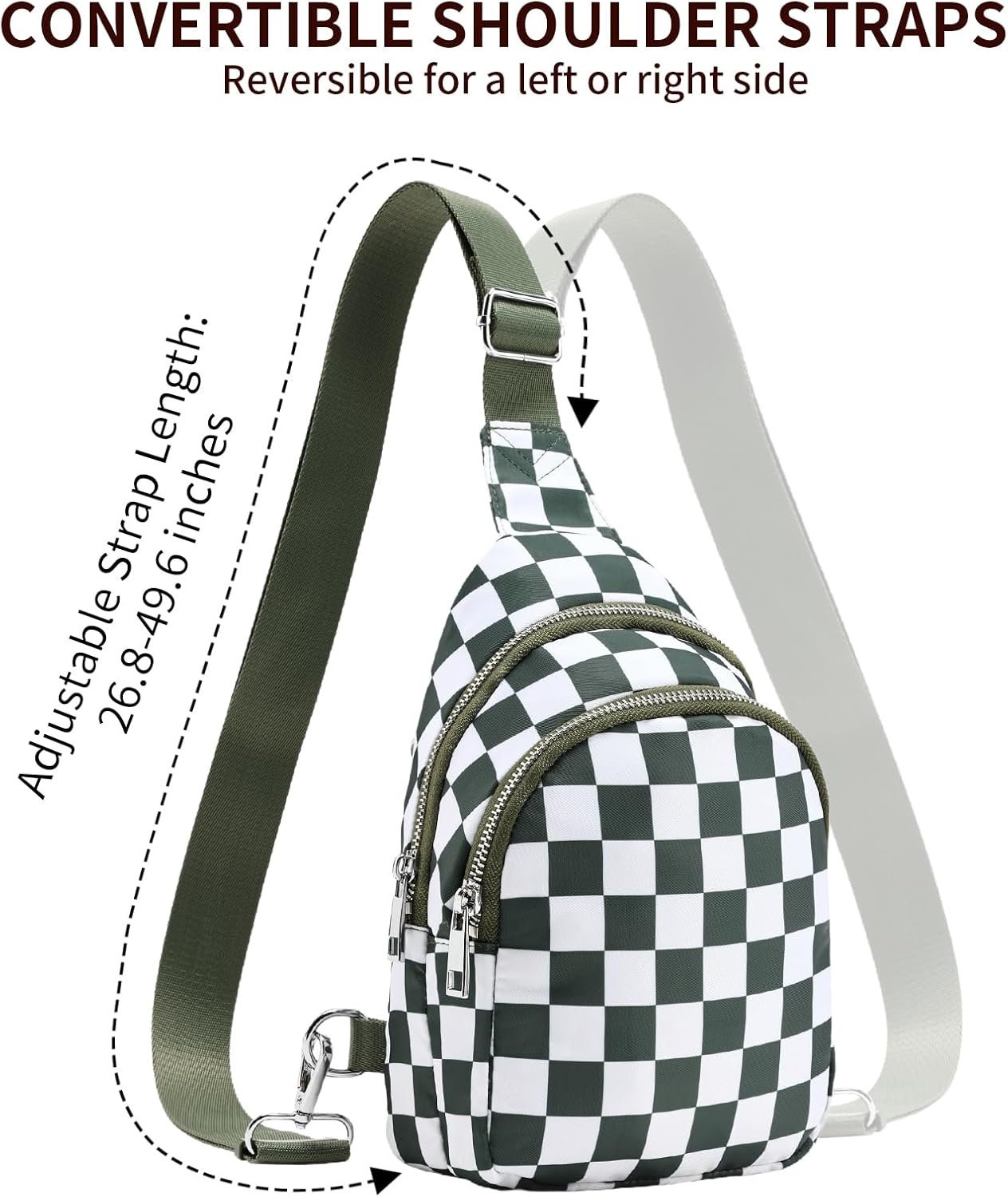 Small Checkered Sling Bag for Women, RFID Crossbody Bags Nylon Sling Backpack Purse for Travel (Beans Green Checkered) - Image 6