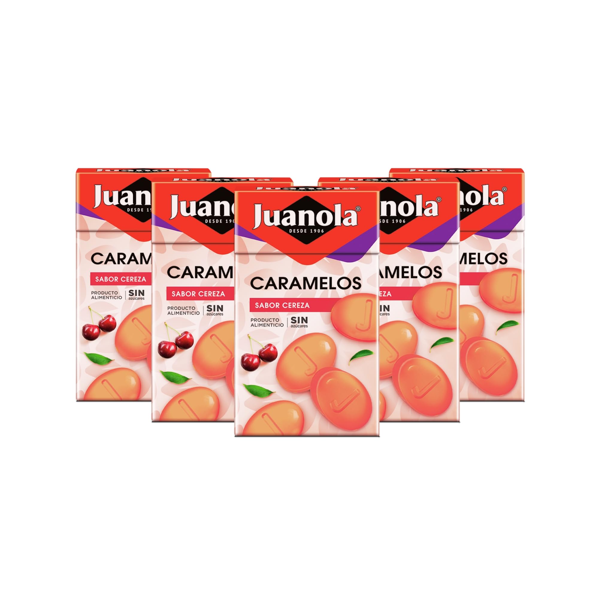 Juanola Caramelos Sabor Cereza - Sin azúcar, sin gluten - Con edulcorantes procedentes de la planta Stevia - Cómodo formato de bolsillo - Explosión de sabor en tu boca - Pack 20 uds